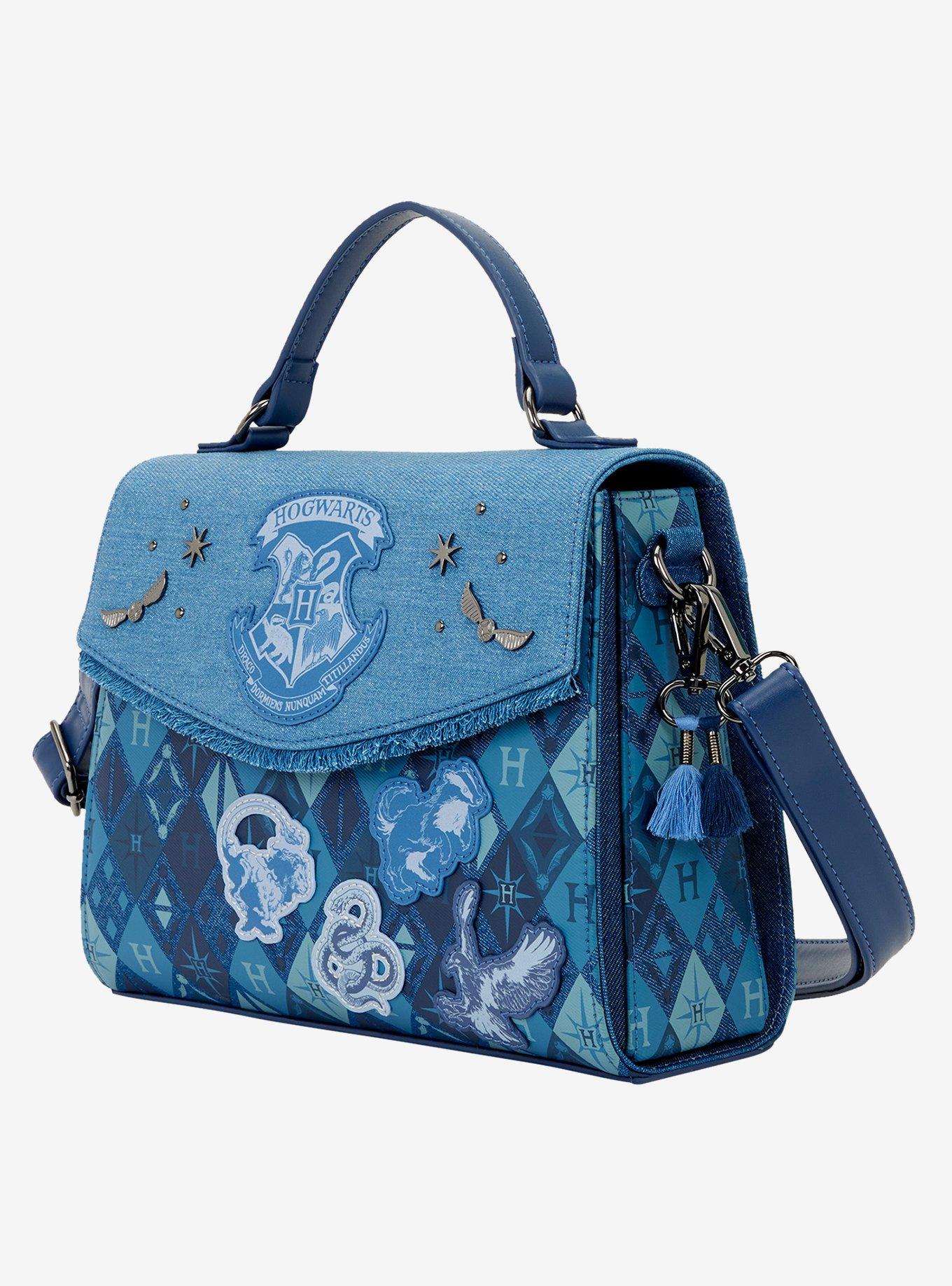 Loungefly Harry Potter Denim Hogwarts Patches Crossbody Bag, , alternate