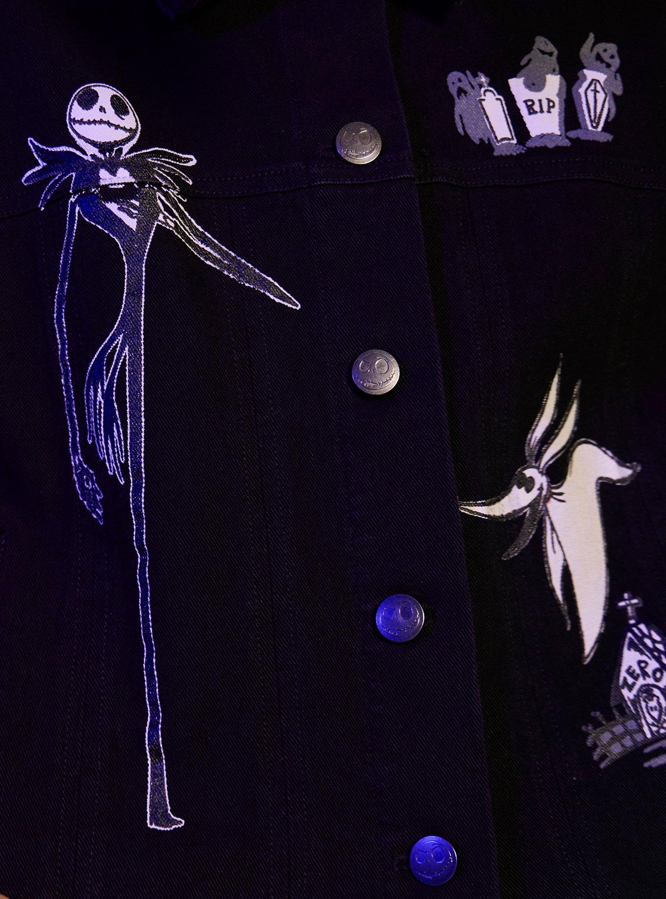 Her Universe The Nightmare Before Christmas Jack Skellington Girls Crop Denim Jacket, MULTI, alternate