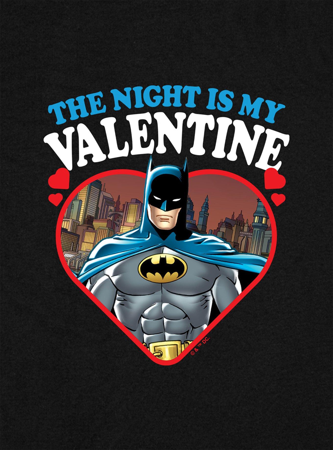 DC Comics Batman The Night Is My Valentine Cap Sleeve Baby Rib Women's Crop Top, BLACK, alternate