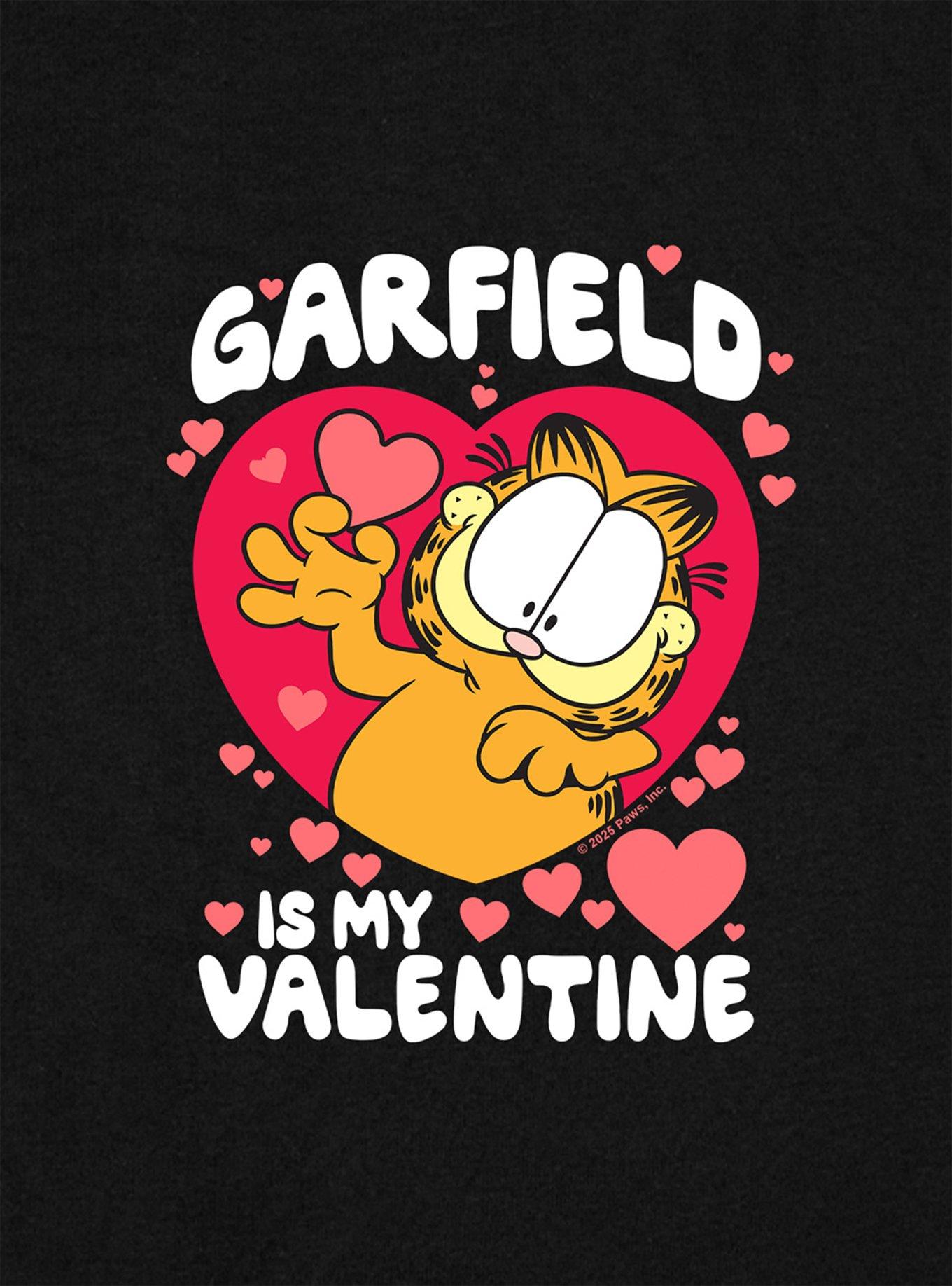 Garfield Is My Valentine Cap Sleeve Baby Rib Women's Crop Top, BLACK, alternate