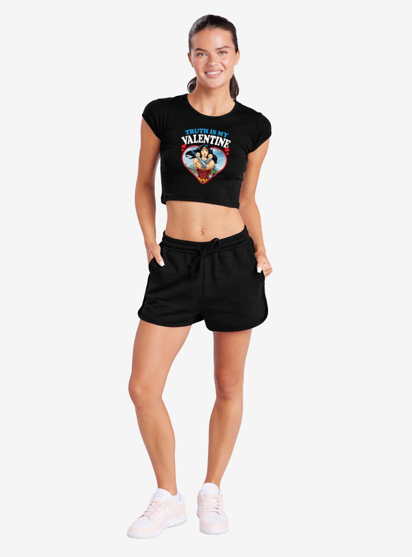 DC Comics Wonder Woman Truth Is My Valentine Cap Sleeve Baby Rib Women's Crop Top, , hi-res