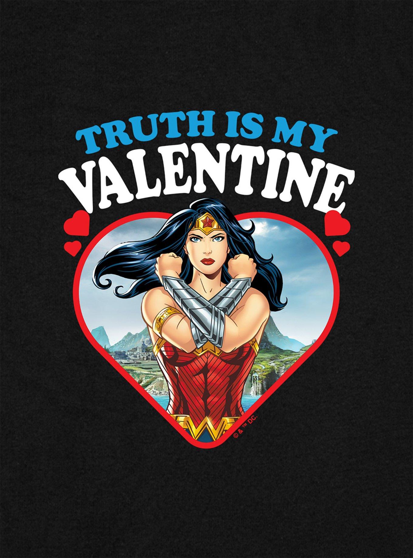 DC Comics Wonder Woman Truth Is My Valentine Cap Sleeve Baby Rib Women's Crop Top, BLACK, alternate
