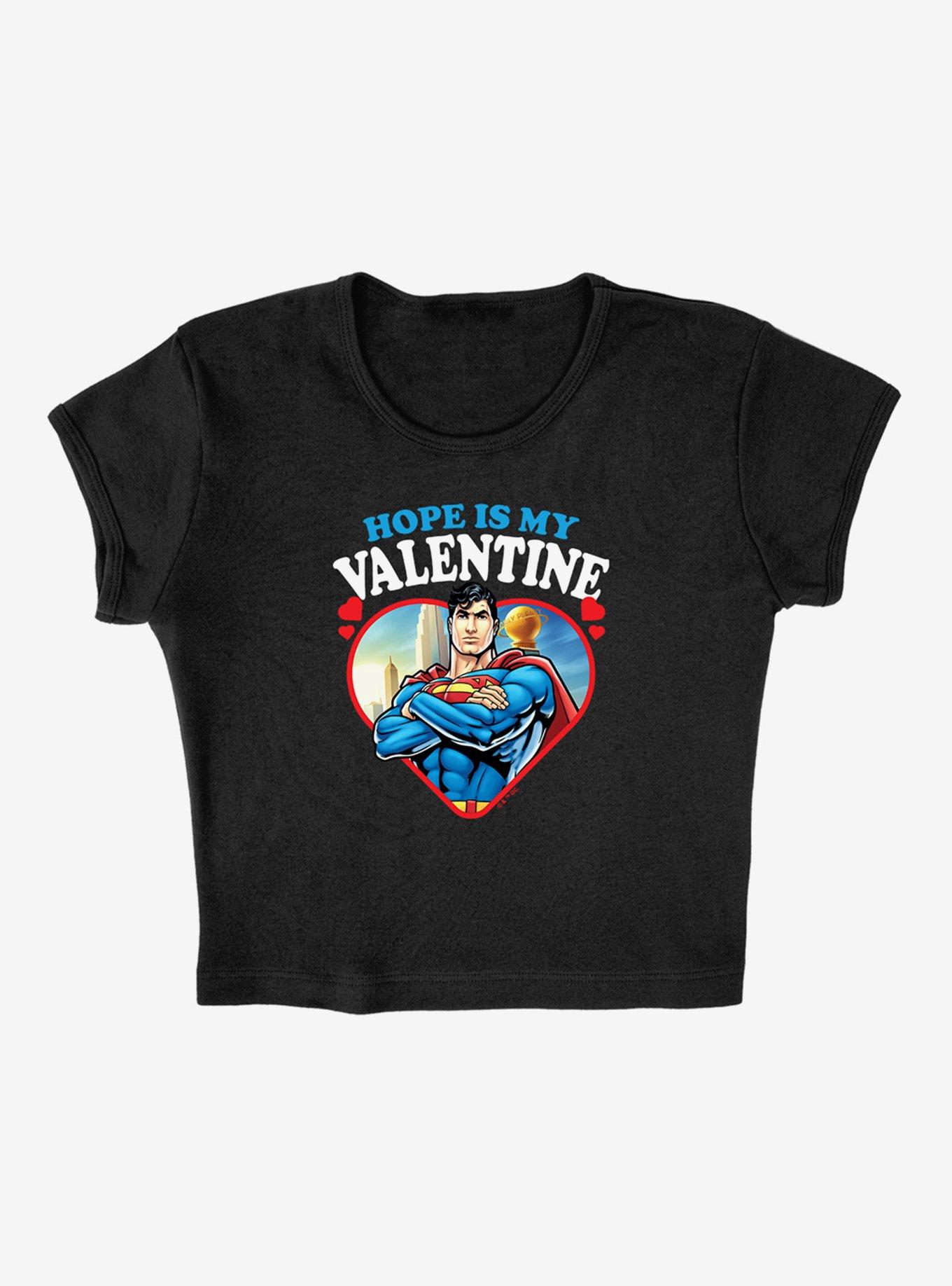 DC Comics Superman Hope Is My Valentine Cap Sleeve Baby Rib Women's Crop Top, BLACK, alternate