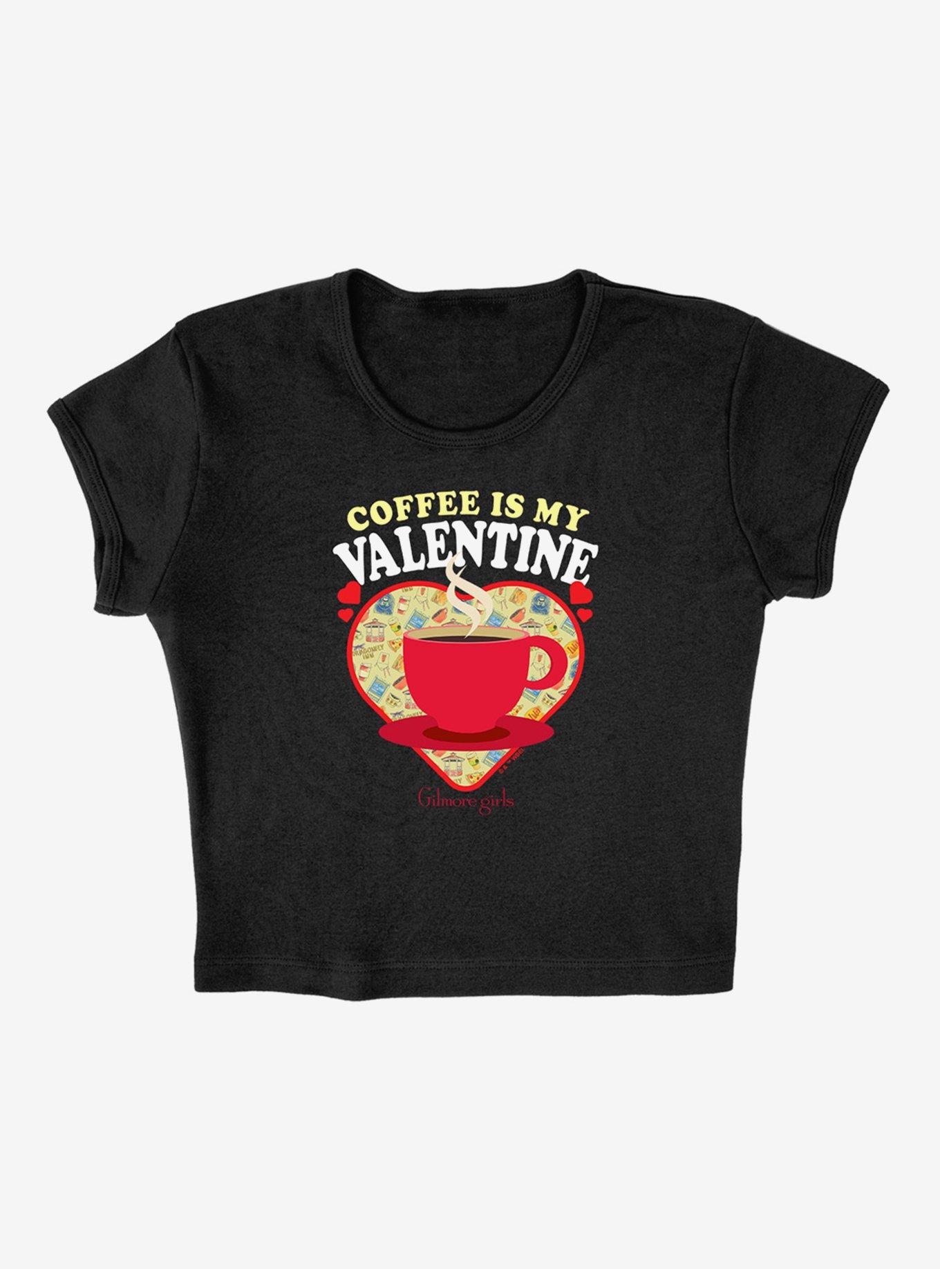 Gilmore Girls Coffee Is My Valentine Cap Sleeve Baby Rib Women's Crop Top, BLACK, alternate