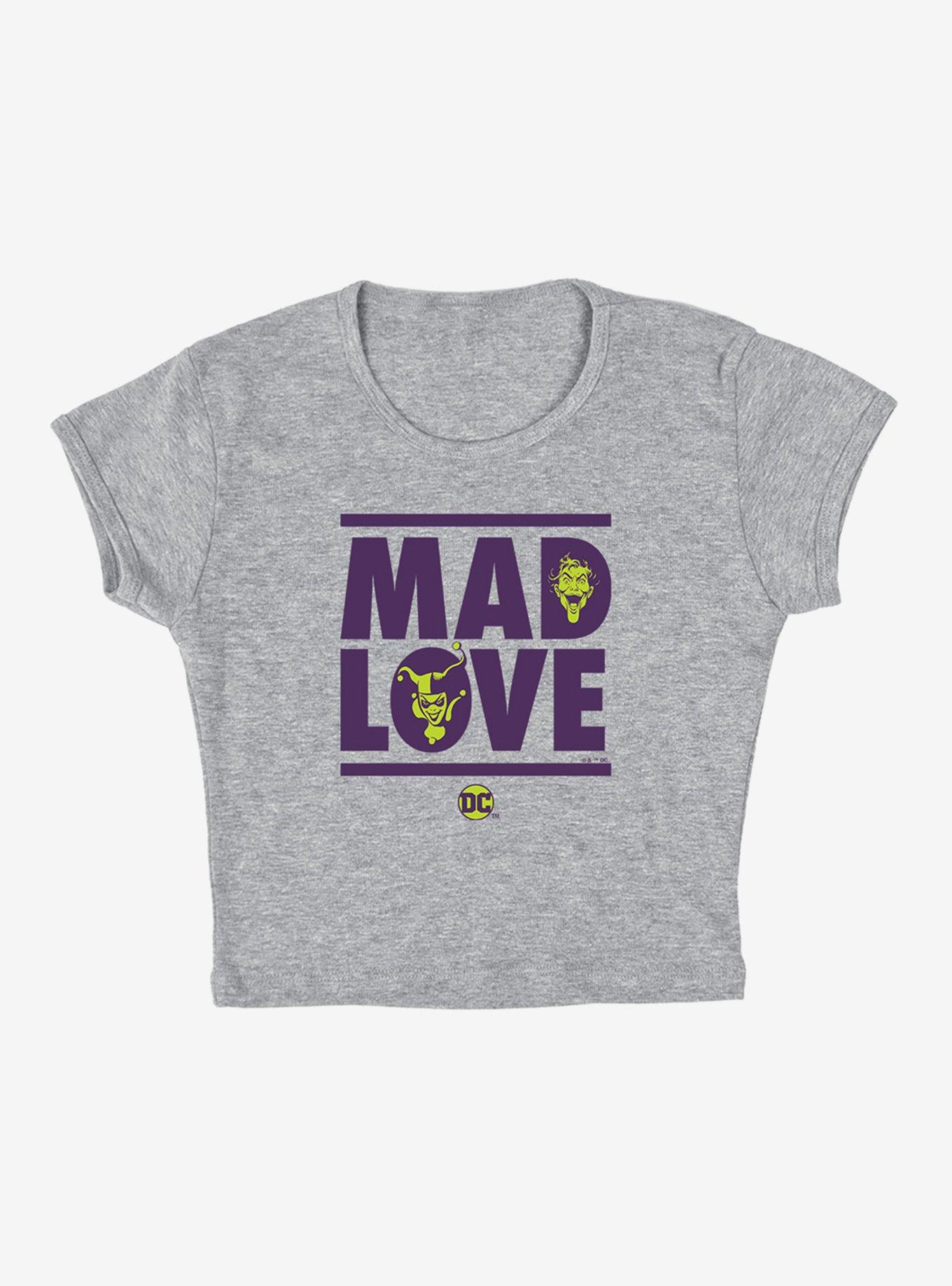 DC Comics Joker Harley Quinn Mad Love Cap Sleeve Baby Rib Women's Crop Top, ATHLETIC HEATHER, alternate
