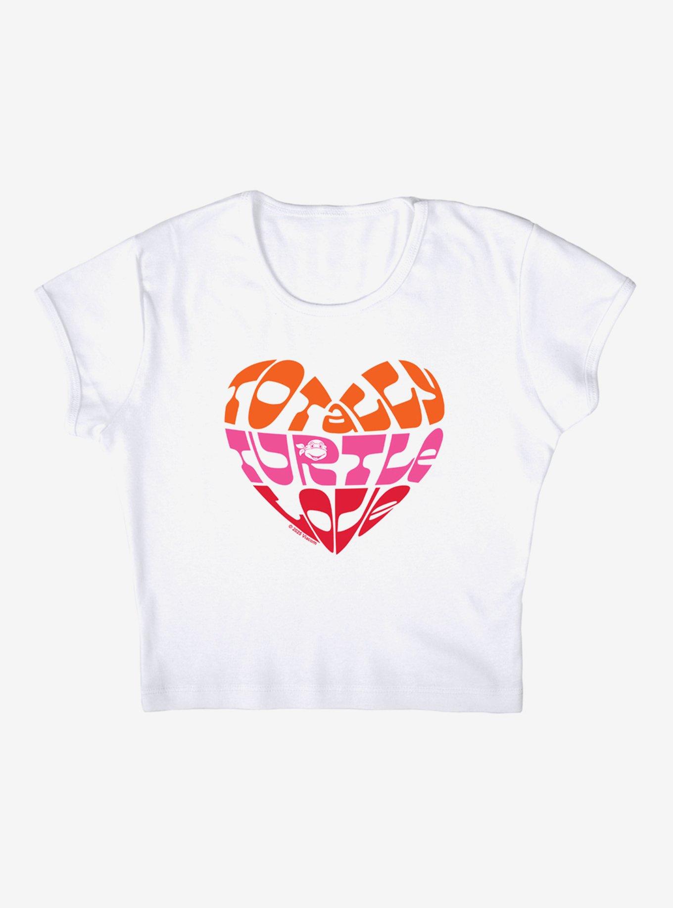 Teenage Mutant Ninja Turtles Totally Turtle Love Cap Sleeve Baby Rib Women's Crop Top, BRIGHT WHITE, alternate