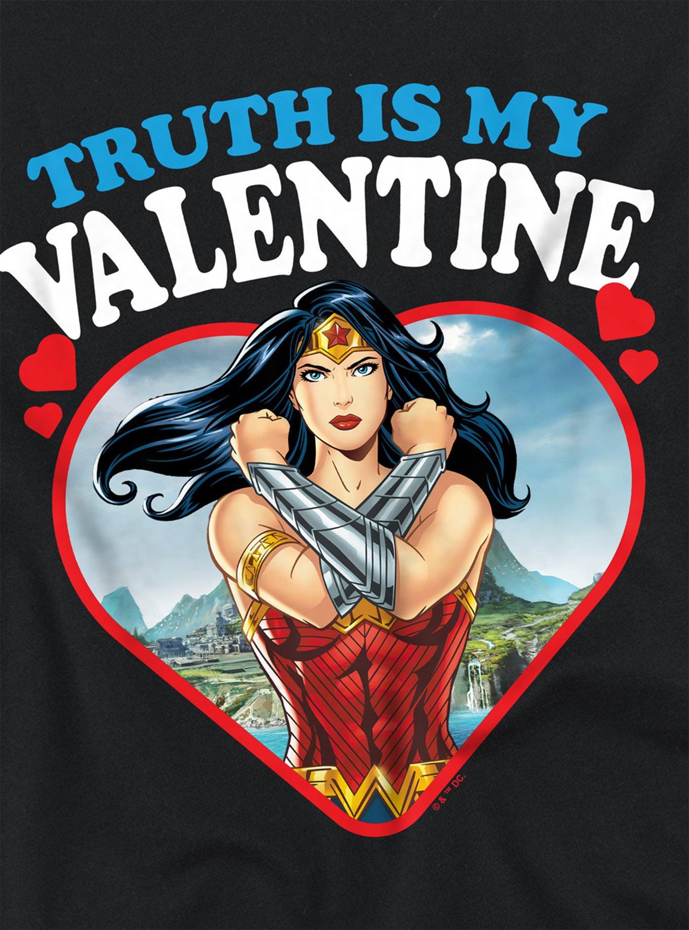 DC Comics Wonder Woman Truth Is My Valentine Girls Crop Top T-Shirt, BLACK, alternate