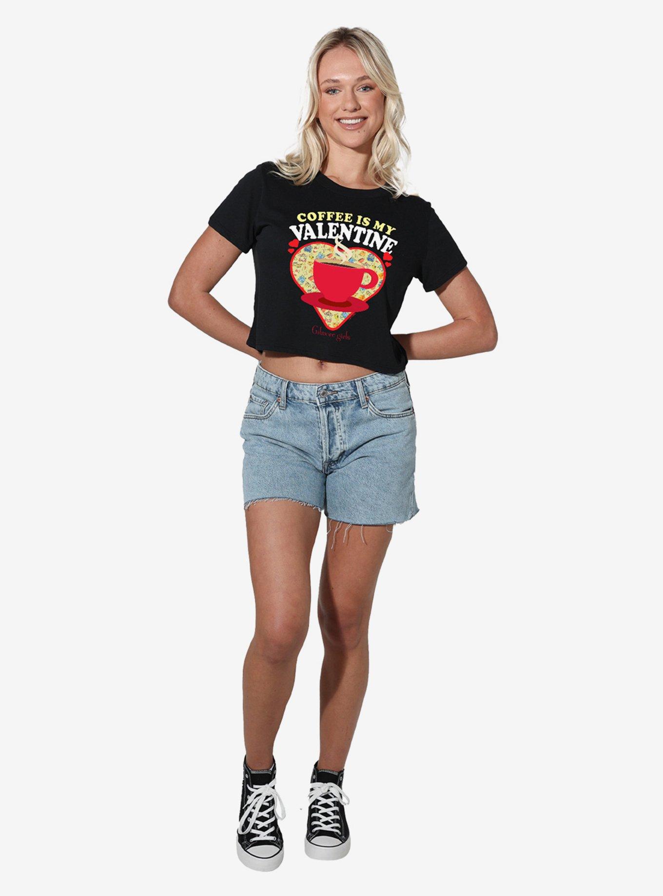 Gilmore Girls Coffee Is My Valentine Girls Crop Top T-Shirt, BLACK, alternate