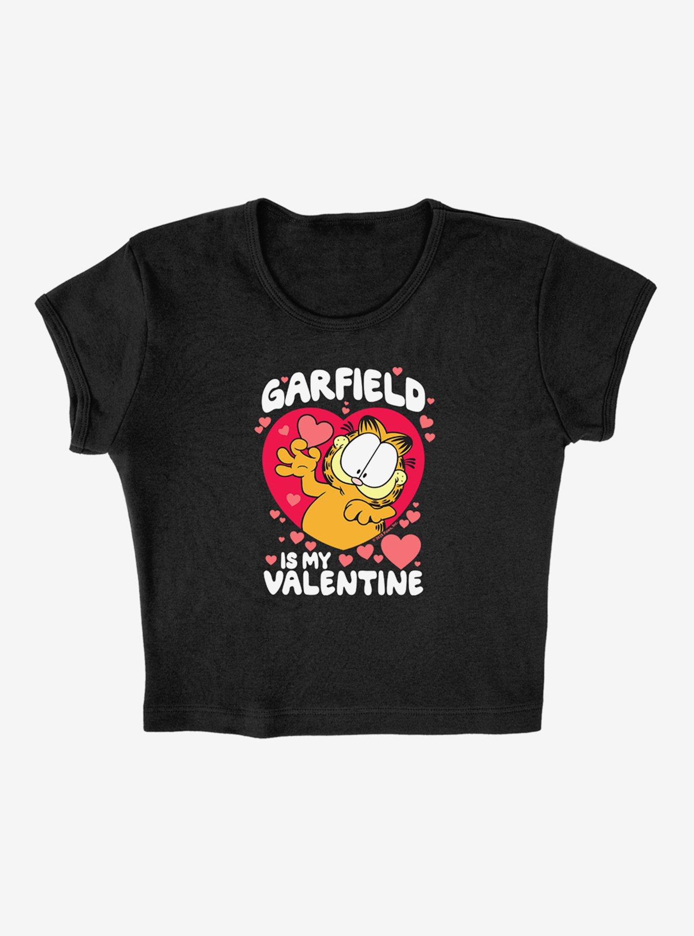 Garfield Is My Valentine Cap Sleeve Baby Rib Girls Crop Top, BLACK, alternate