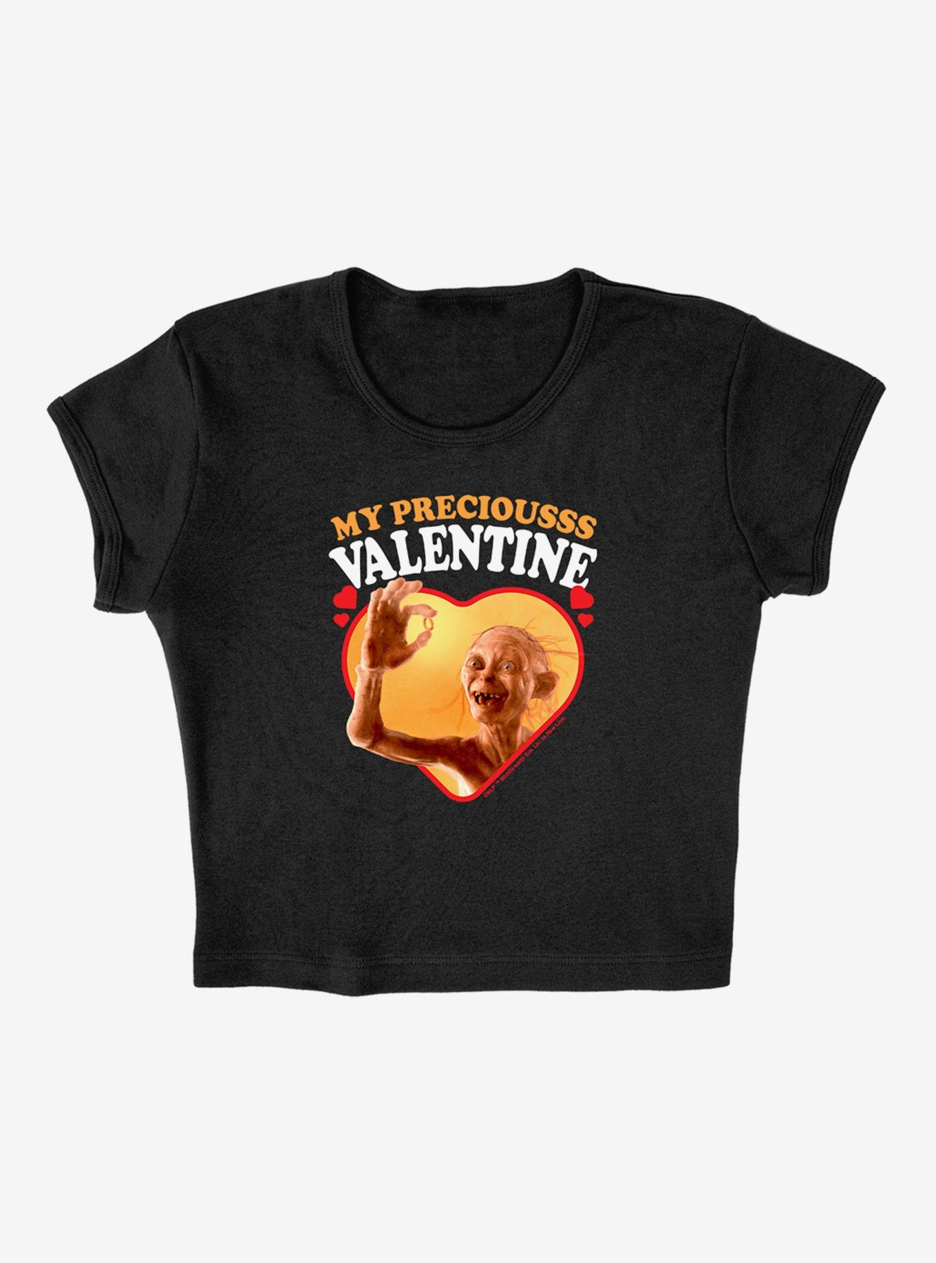 The Lord of the Rings Gollum My Precious Valentine Cap Sleeve Baby Rib Girls Crop Top, BLACK, alternate