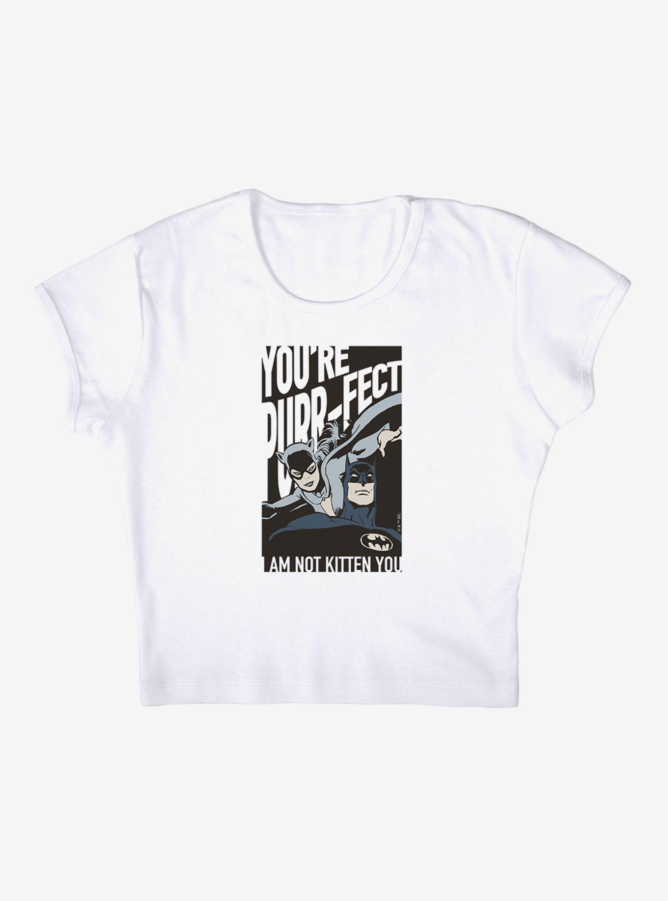 DC Comics Batman Catwoman You're Purrfect Cap Sleeve Baby Rib Girls Crop Top, BRIGHT WHITE, alternate