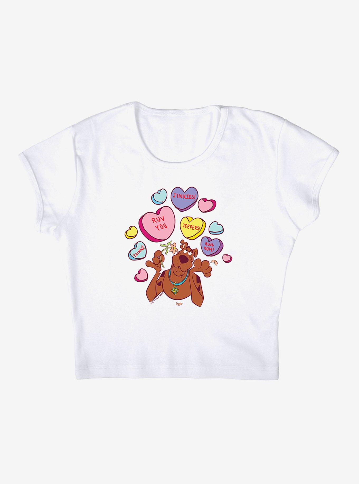 Scooby-Doo! Heart Candy Cap Sleeve Baby Rib Girls Crop Top, BRIGHT WHITE, alternate