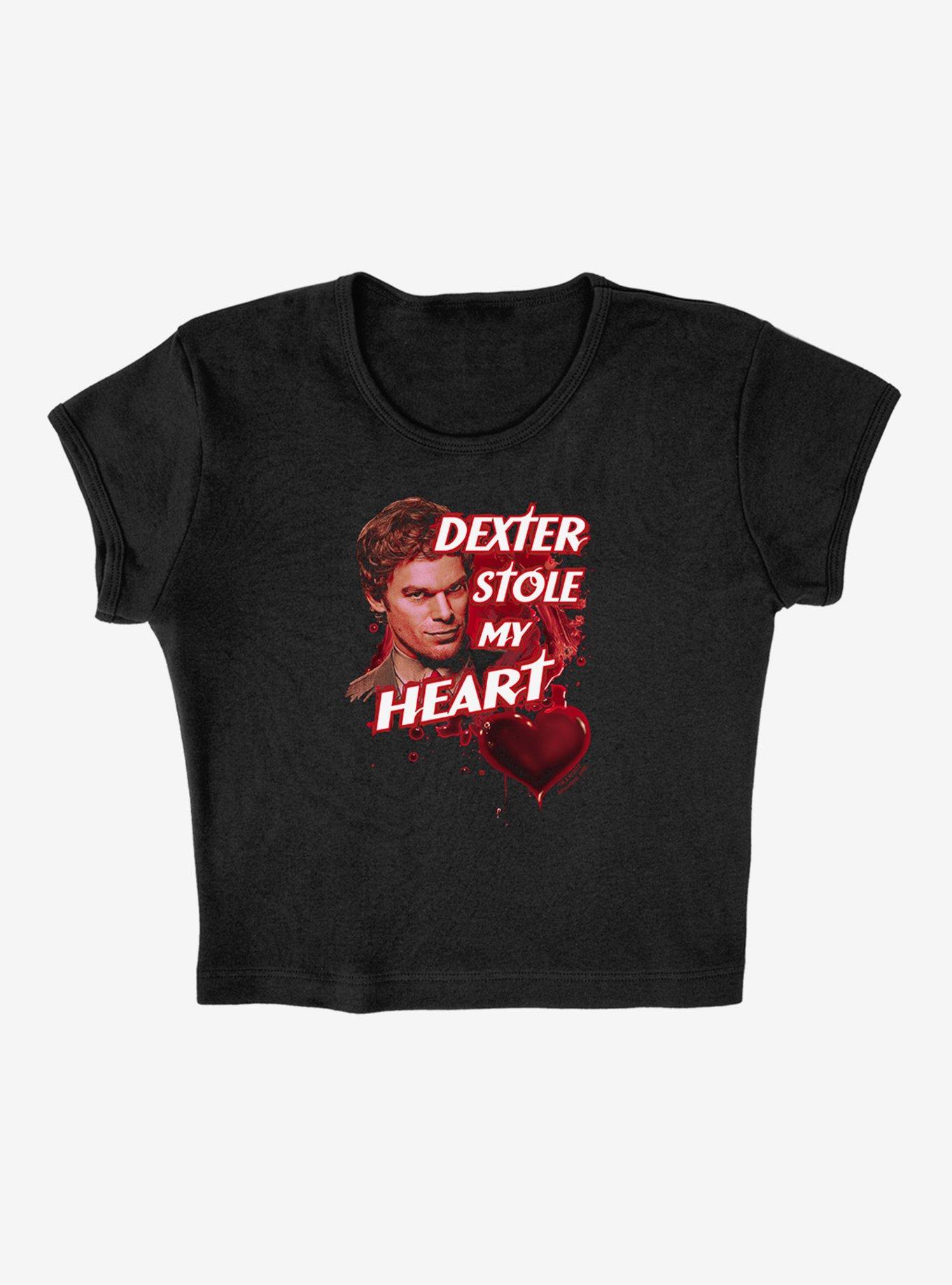 Dexter Bloody Heart Cap Sleeve Baby Rib Girls Crop Top, BLACK, alternate
