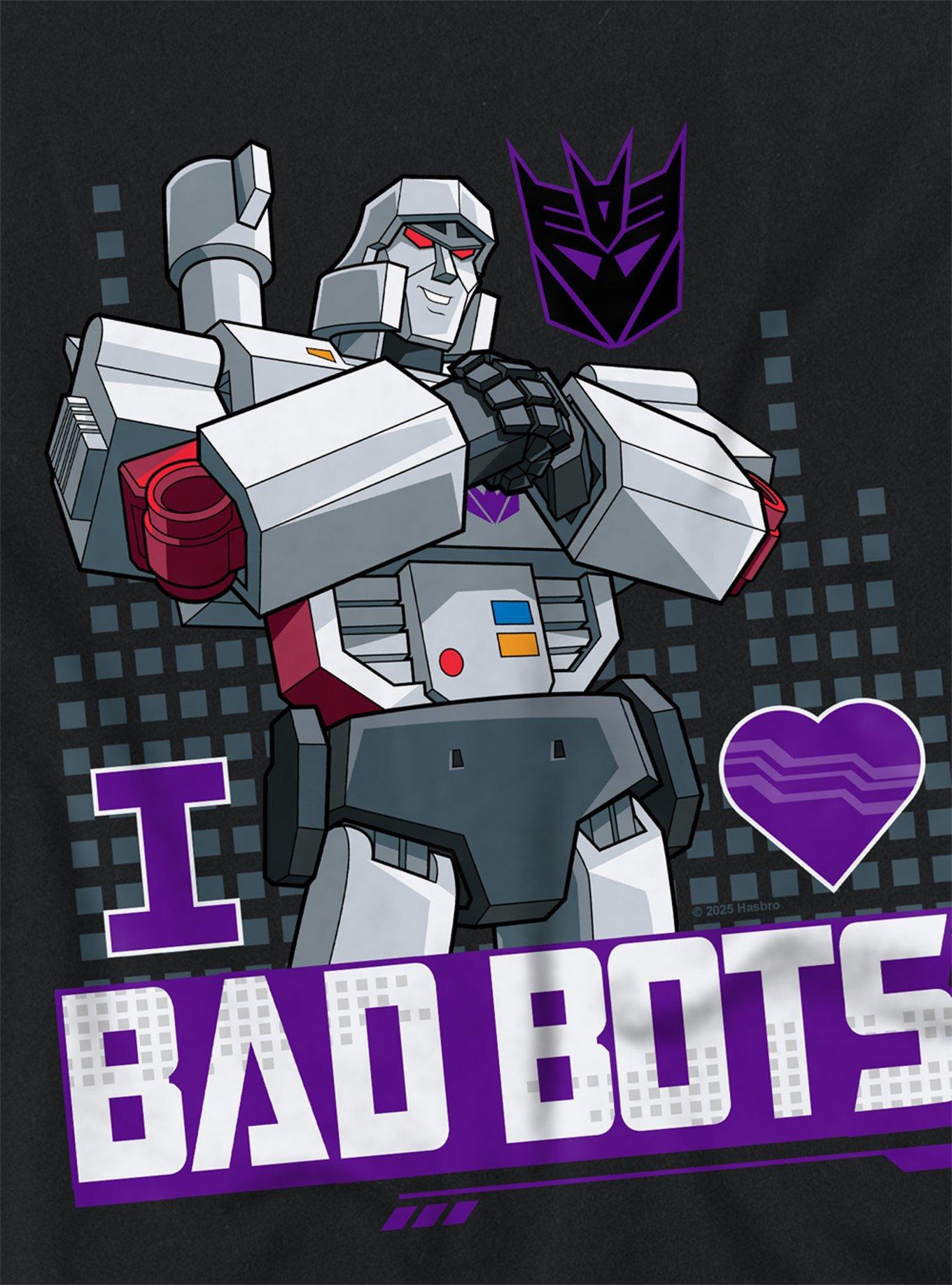 Transformers Megatron I Love Bad Bots Girls Crop Top T-Shirt, BLACK, alternate