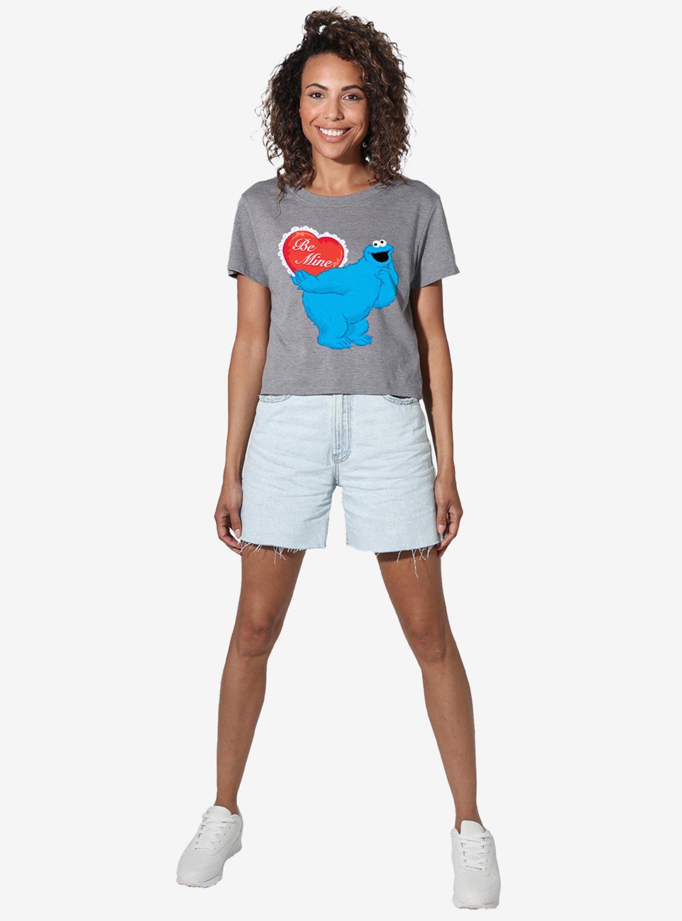 Sesame Street Be Mine With Cookie Monster Girls Crop Top T-Shirt, ATHLETIC HEATHER, alternate