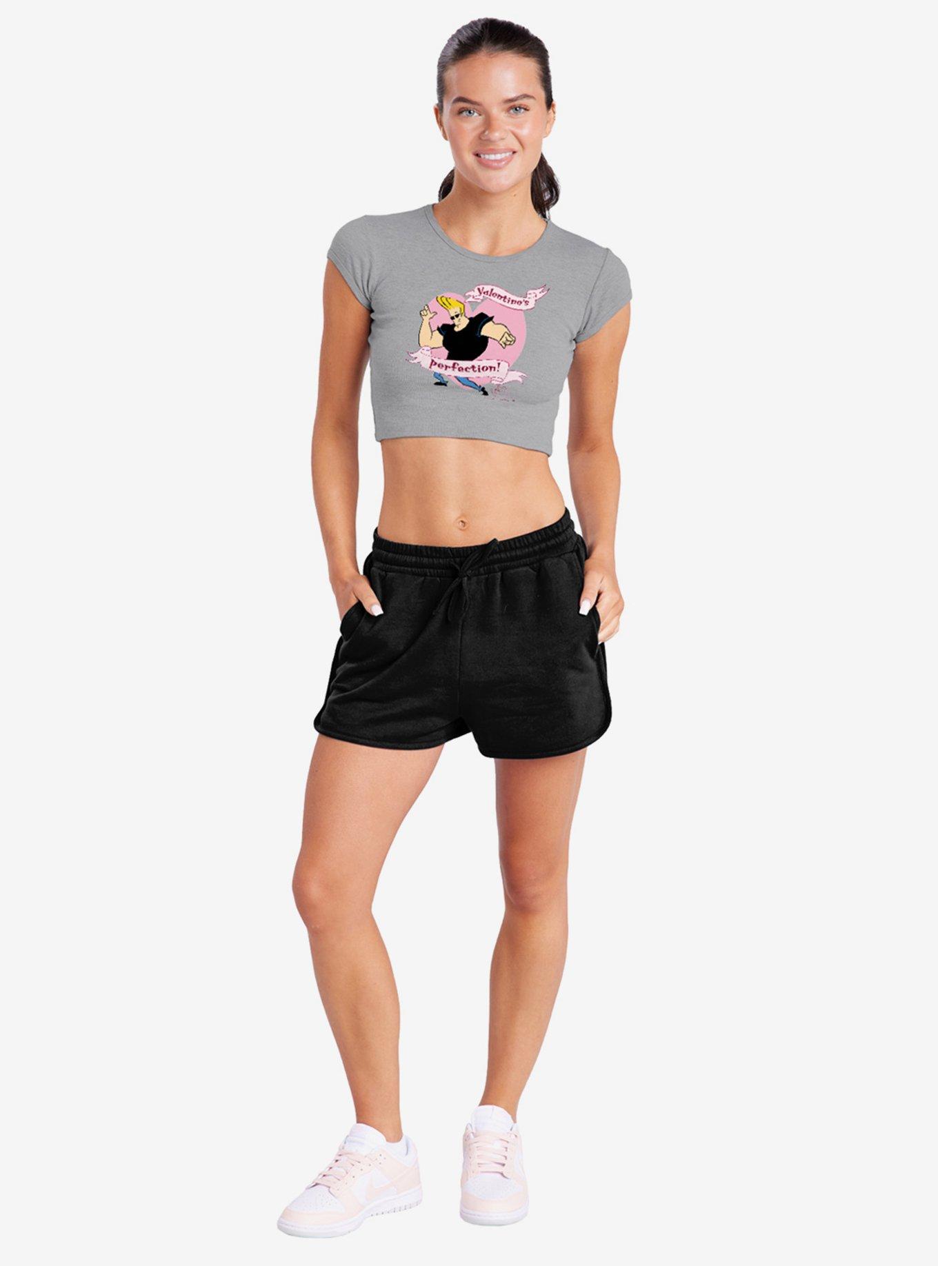 Johnny Bravo Valentines Perfection Cap Sleeve Baby Rib Girls Crop Top, ATHLETIC HEATHER, alternate