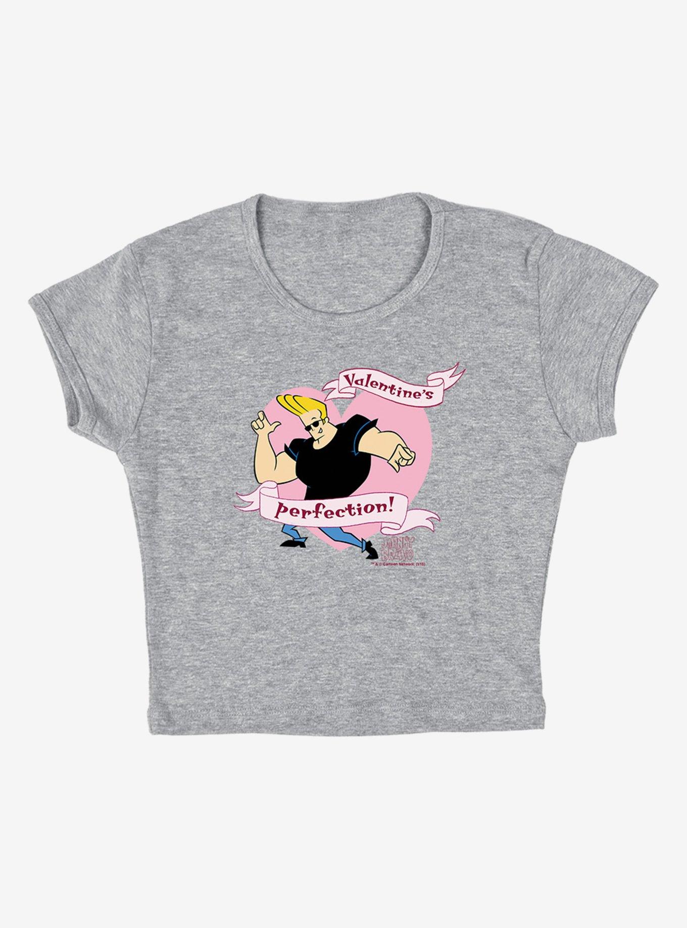 Johnny Bravo Valentines Perfection Cap Sleeve Baby Rib Girls Crop Top, ATHLETIC HEATHER, alternate