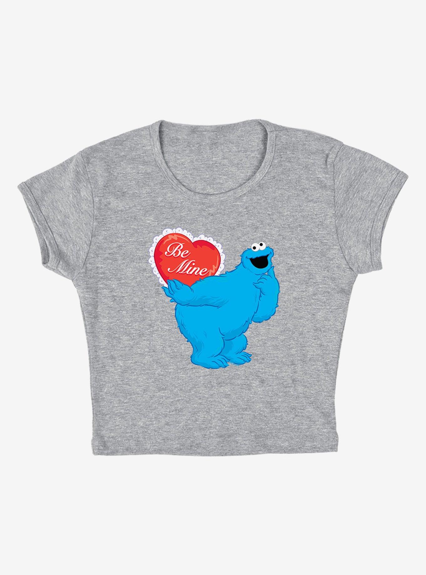 Sesame Street Be Mine With Cookie Monster Cap Sleeve Baby Rib Girls Crop Top, ATHLETIC HEATHER, alternate