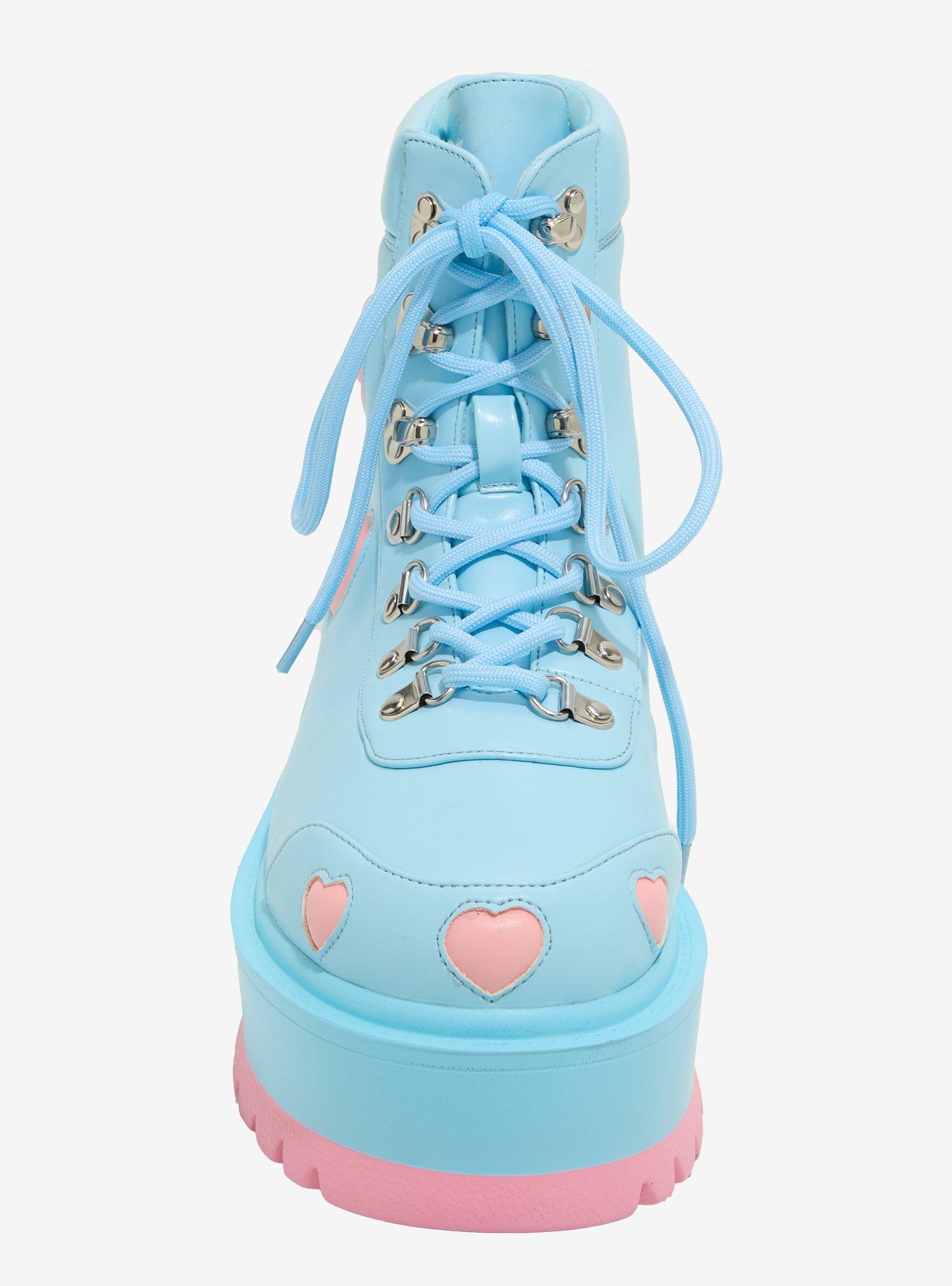 Koi Blue Cherub Kawaii Heart Combat Boots, MULTI, alternate