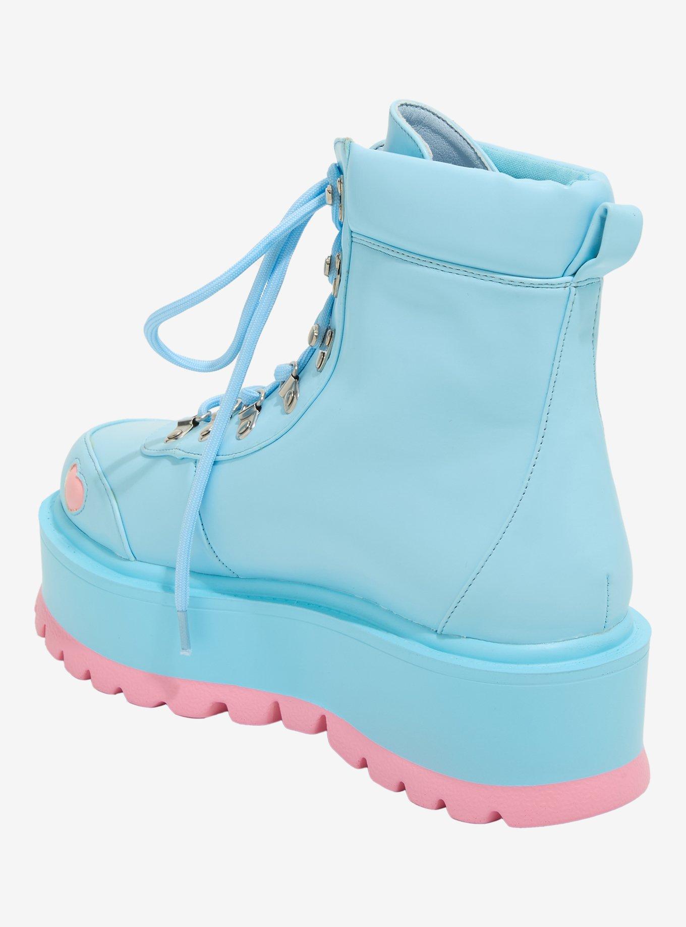 Koi Blue Cherub Kawaii Heart Combat Boots, MULTI, alternate