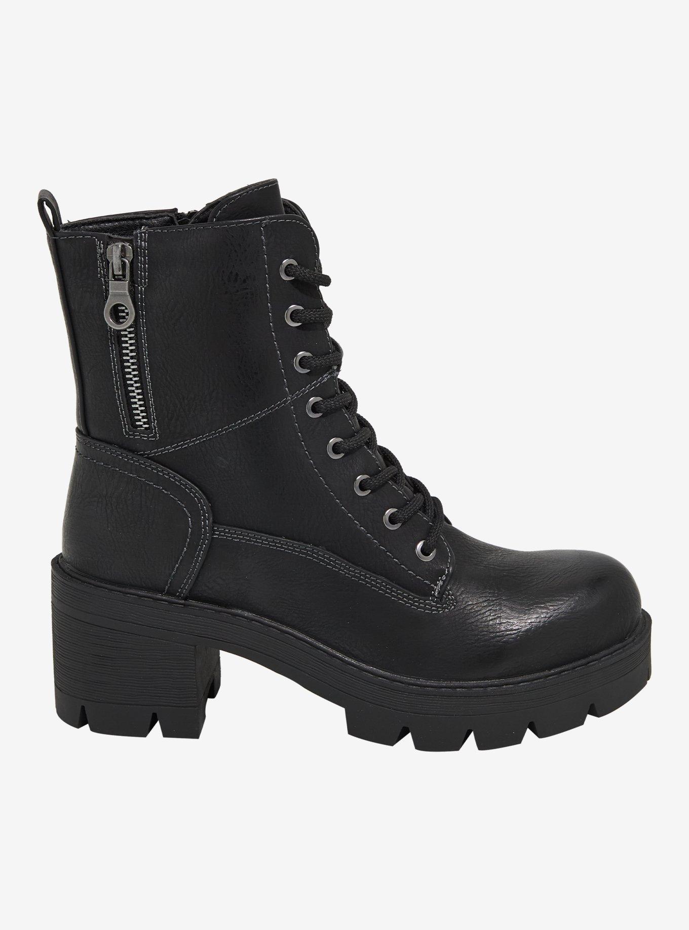 Yoki Black Jolene Heel Combat Boots, , hi-res