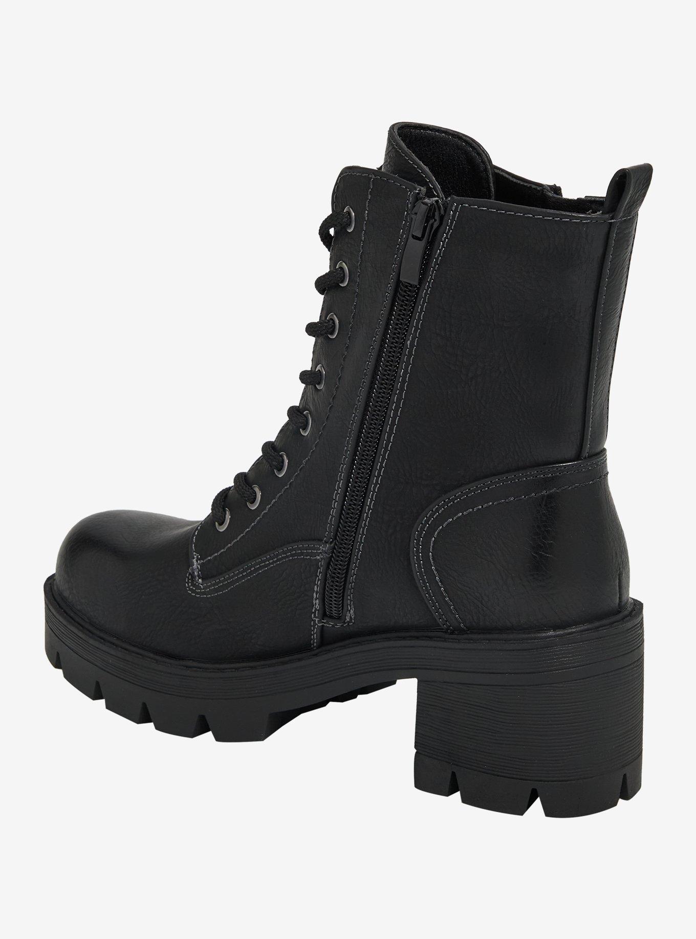 Yoki Black Jolene Heel Combat Boots, MULTI, alternate