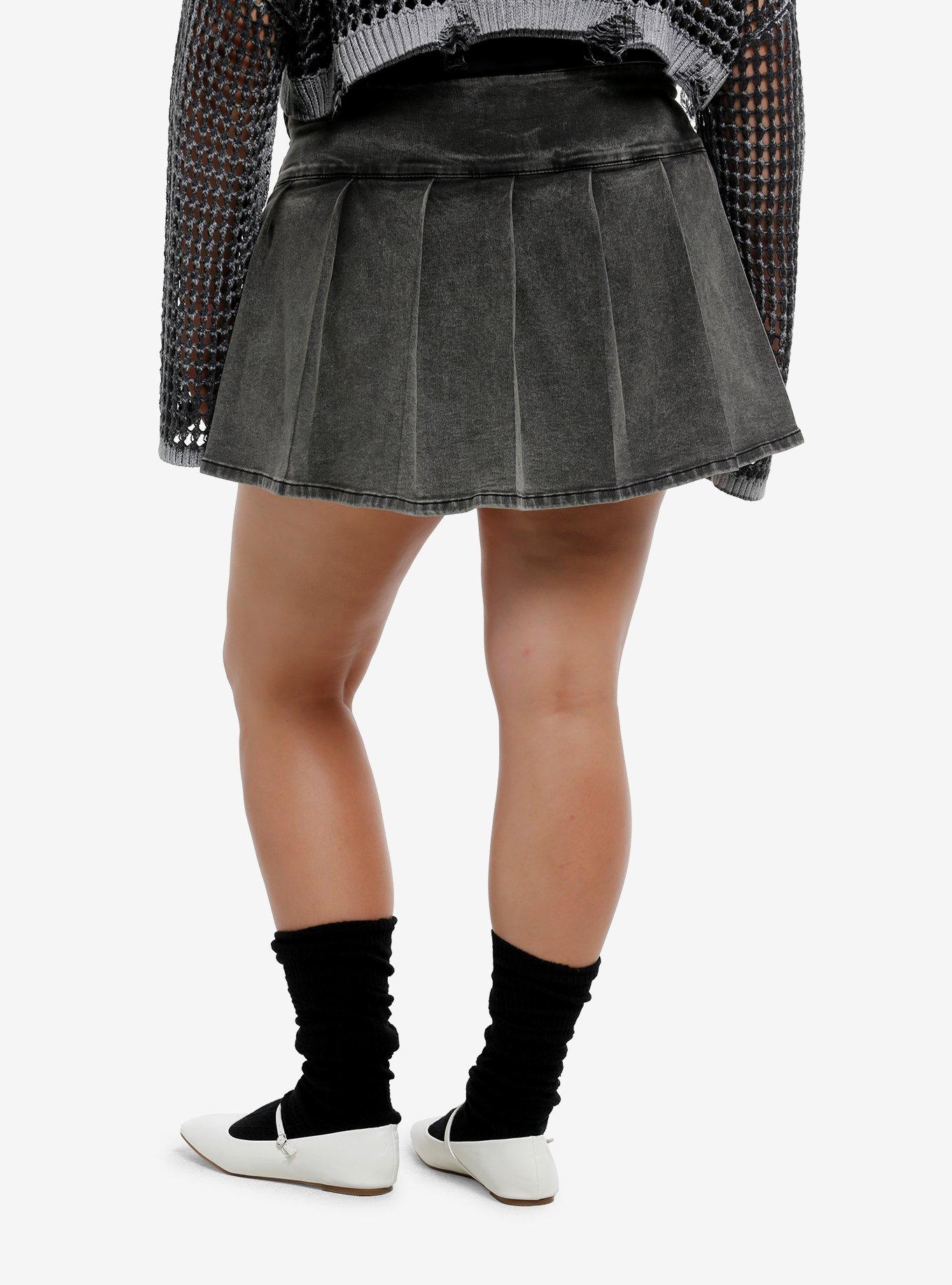 Dark Grey Buckle Micro Skort Plus Size, DARK BLUE, alternate