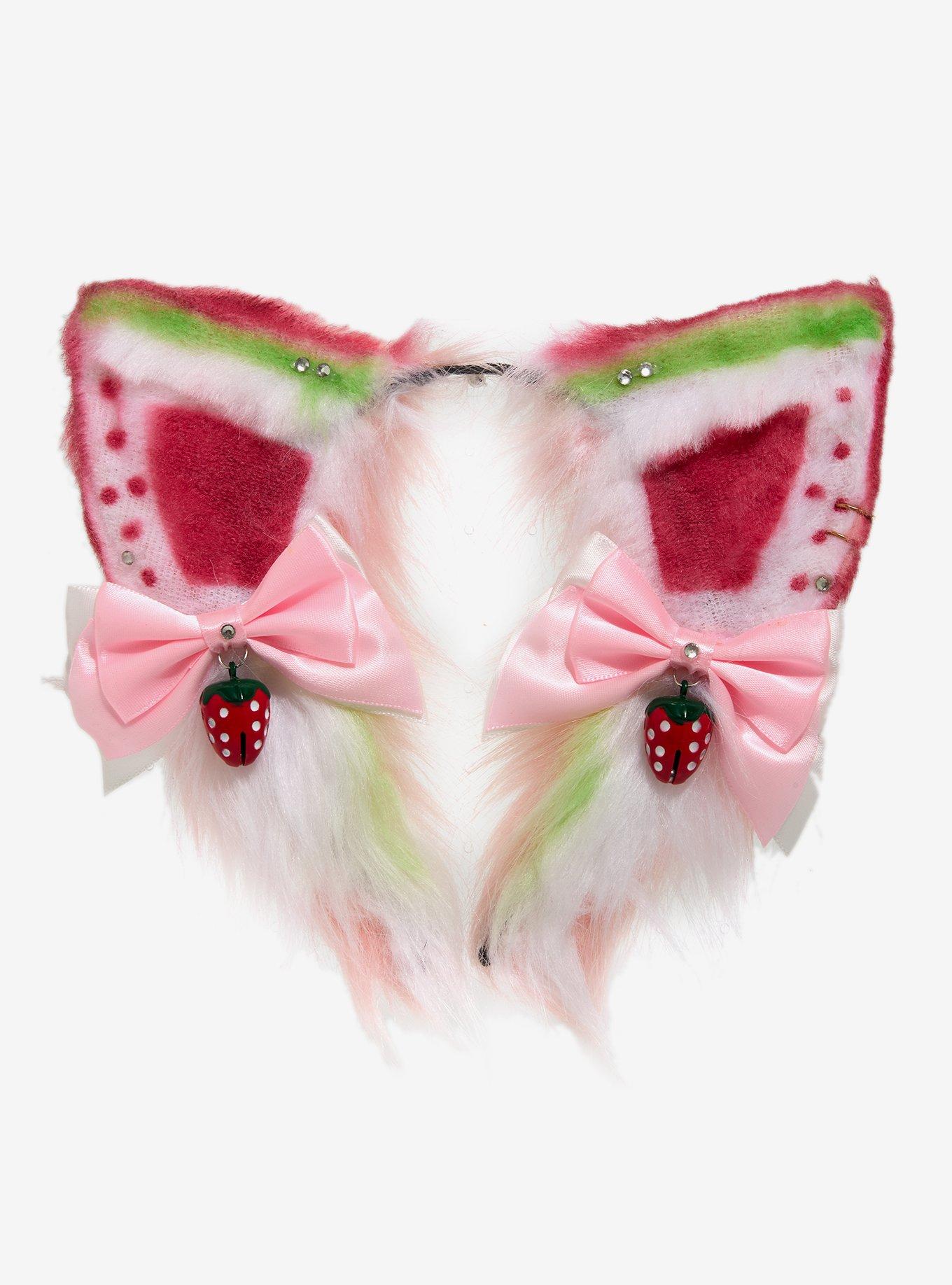 Sweet Society Strawberry Fuzzy Cat Ear Headband, , alternate