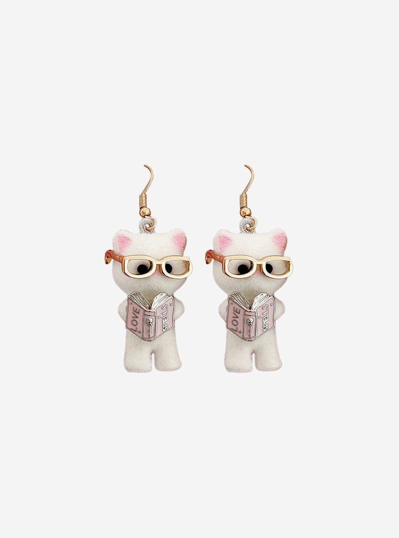 Thorn & Fable Cat BOokwork Drop Earrings, , alternate