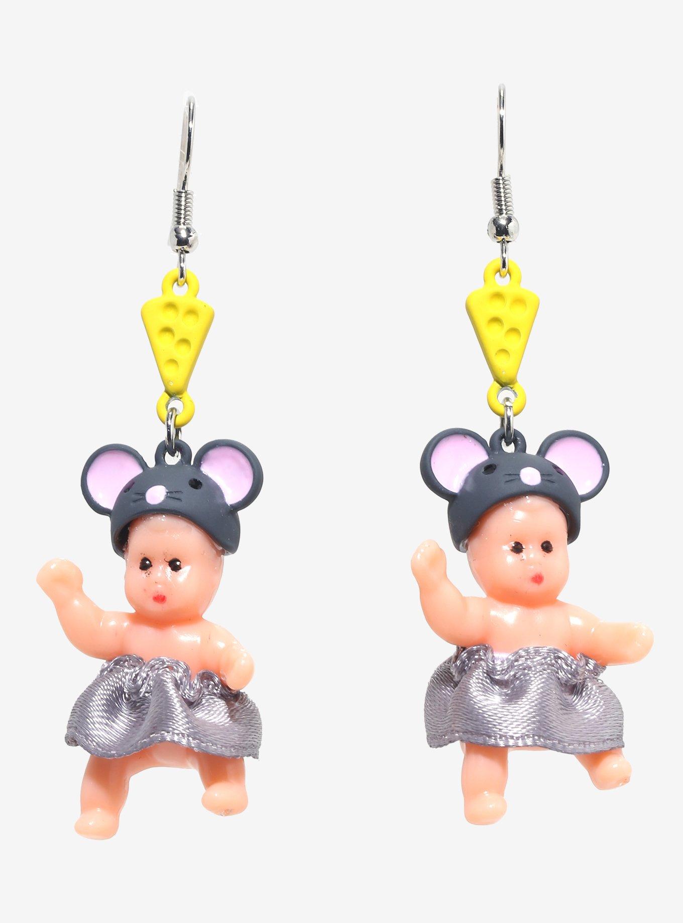 Mouse Baby Cheese Figural Drop Earrings, , hi-res