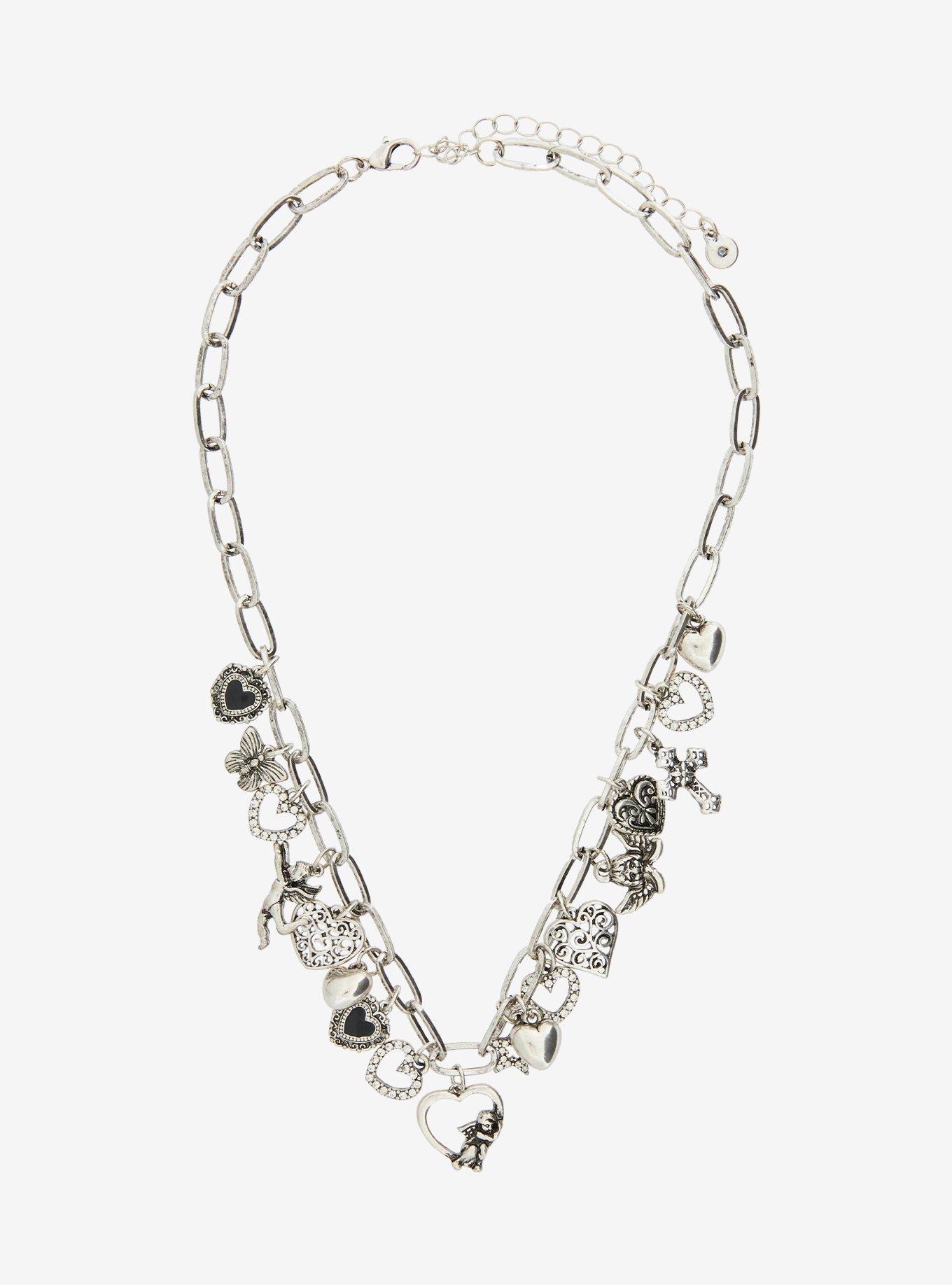 Sweet Society Heart Cherub Charm Necklace, , hi-res