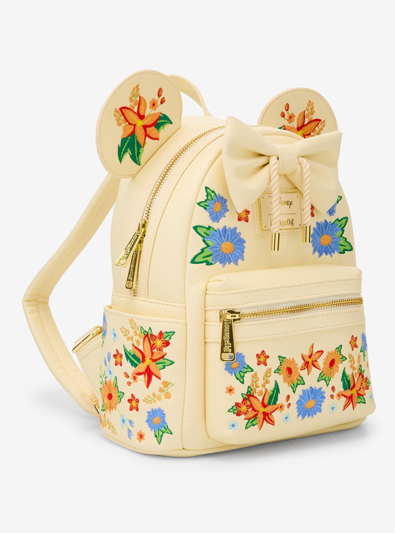 Loungefly Disney Minnie Mouse Orange Floral Ears Mini Backpack- BoxLunch Exclusive, , hi-res