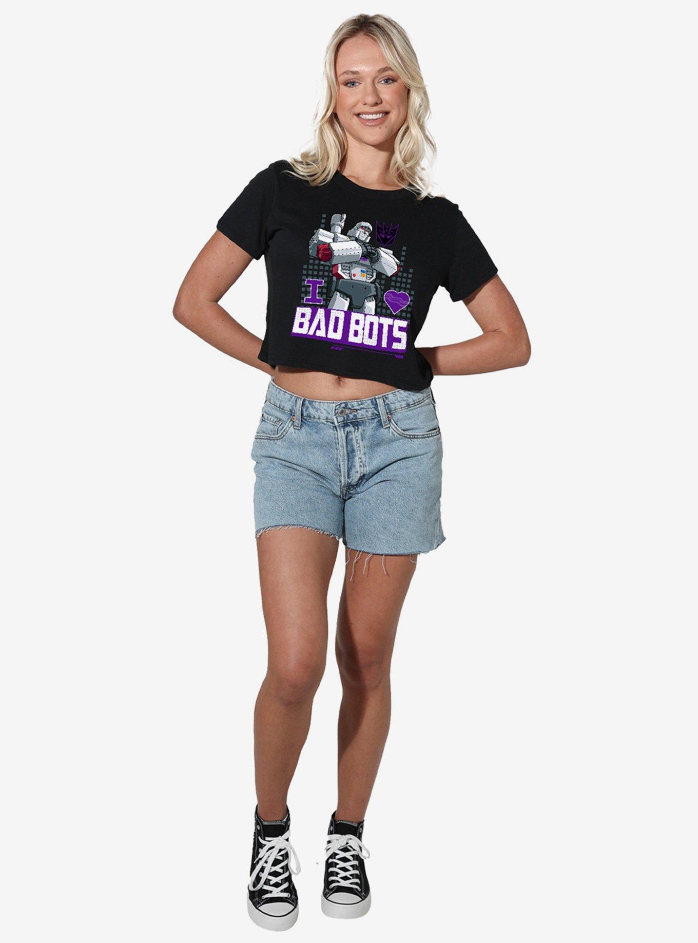 Transformers Megatron I Love Bad Bots Women's Crop Top T-Shirt, BLACK, alternate