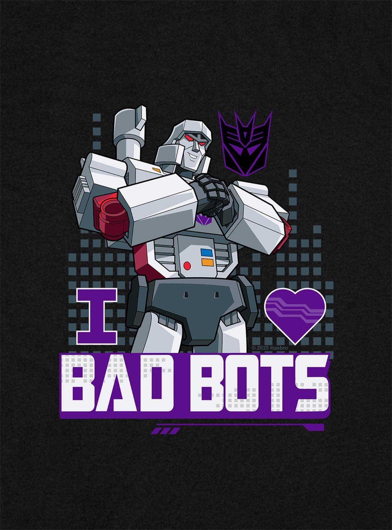 Transformers Megatron I Love Bad Bots Cap Sleeve Baby Rib Women's Crop Top, BLACK, alternate