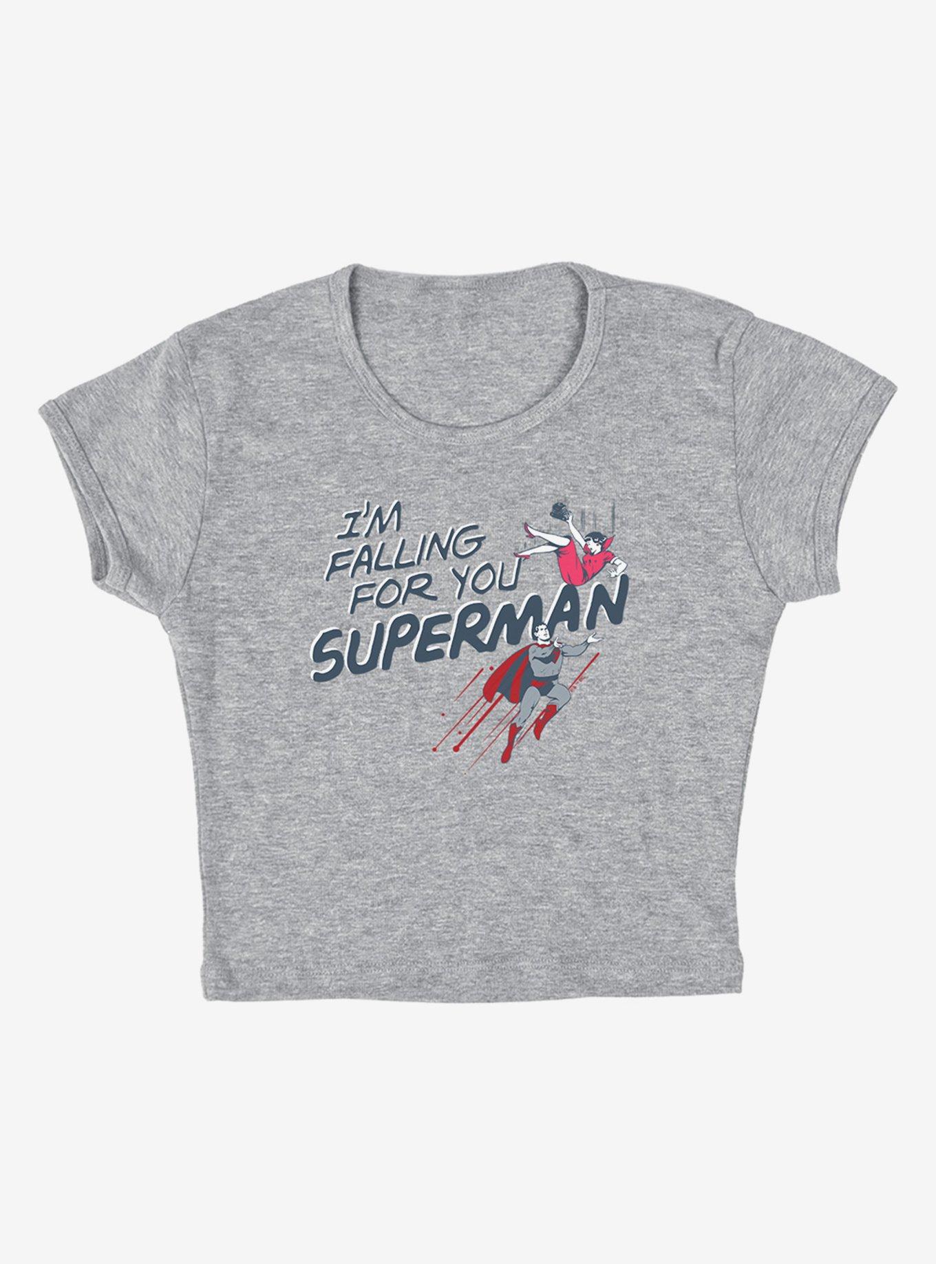DC Comics Superman Falling For You Cap Sleeve Baby Rib Women's Crop Top, ATHLETIC HEATHER, alternate