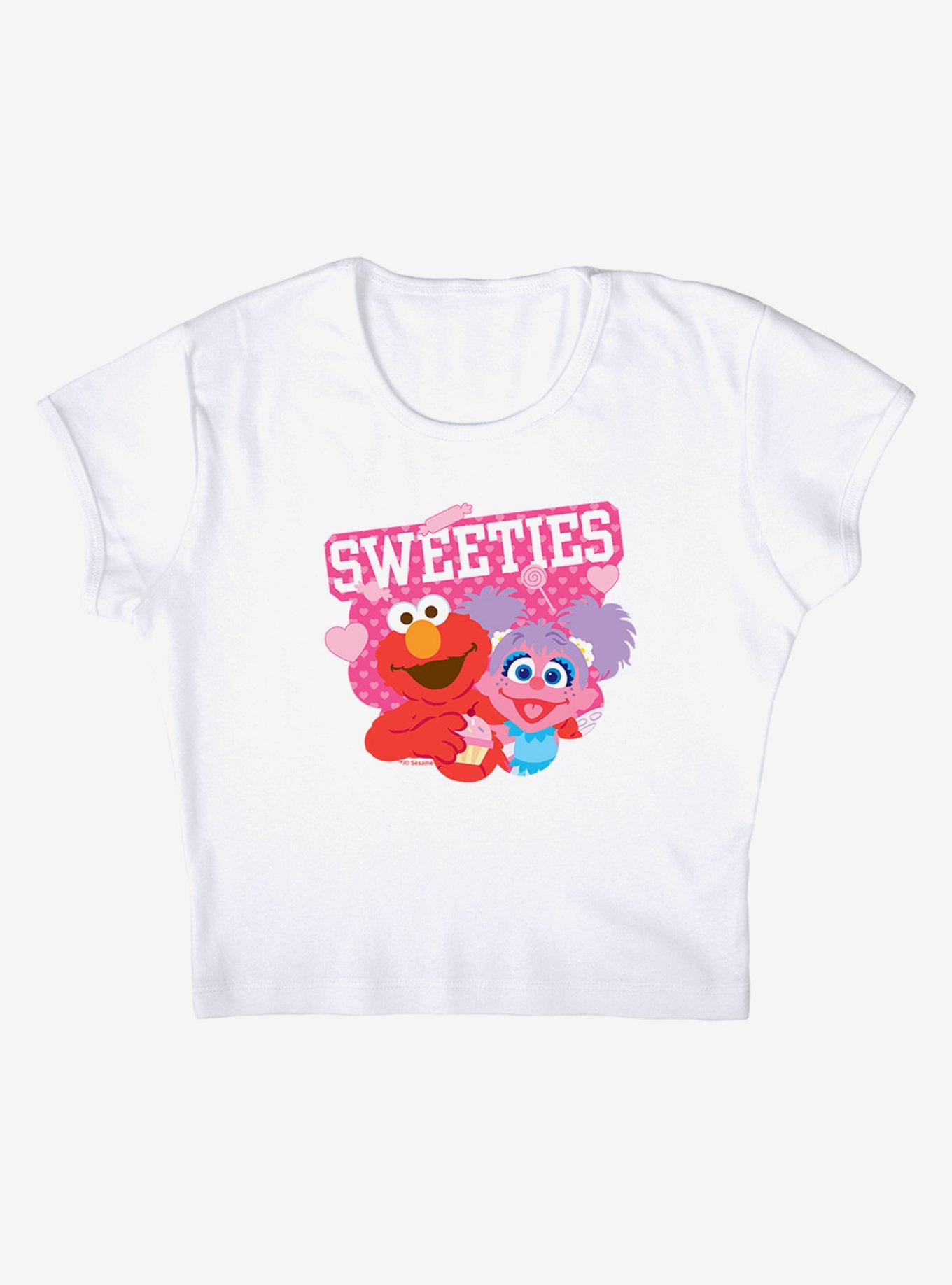 Sesame Street Sweeties Elmo and Abby Cap Sleeve Baby Rib Women's Crop Top, BRIGHT WHITE, alternate