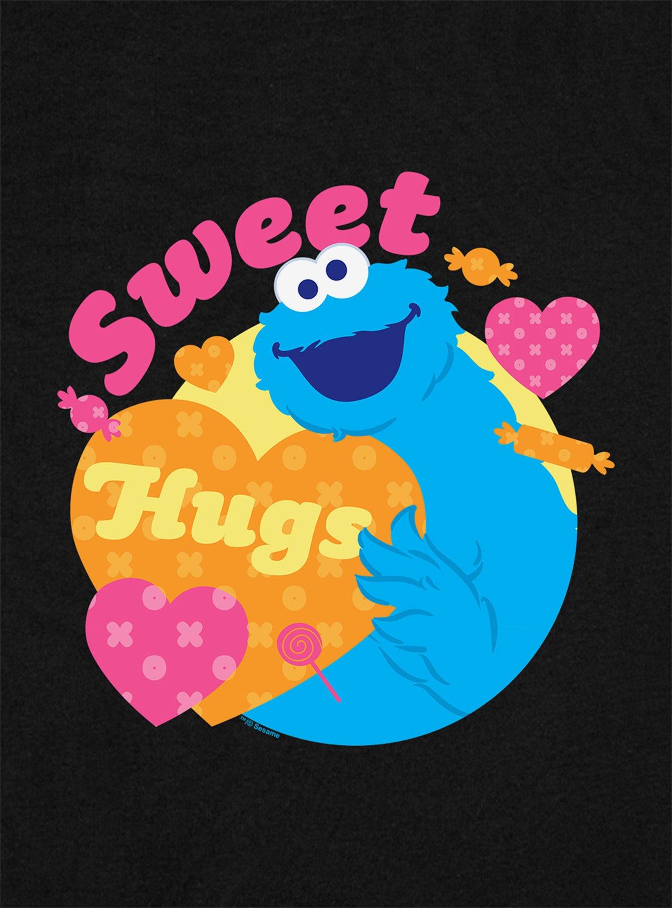 Sesame Street Sweet Hugs With Cookie Monster Cap Sleeve Baby Rib Women's Crop Top, BLACK, alternate