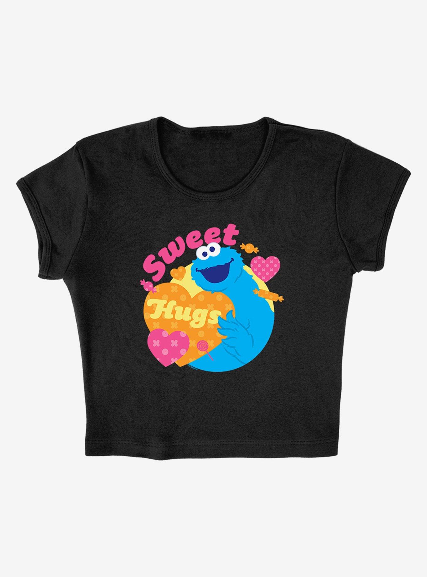 Sesame Street Sweet Hugs With Cookie Monster Cap Sleeve Baby Rib Women's Crop Top, BLACK, alternate