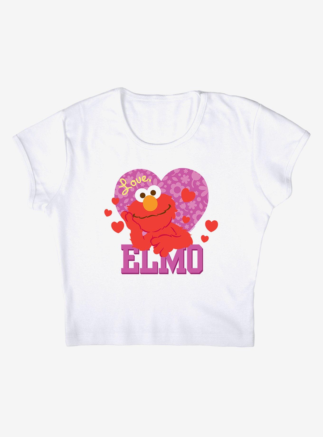 Sesame Street Love Elmo Cap Sleeve Baby Rib Women's Crop Top, BRIGHT WHITE, alternate