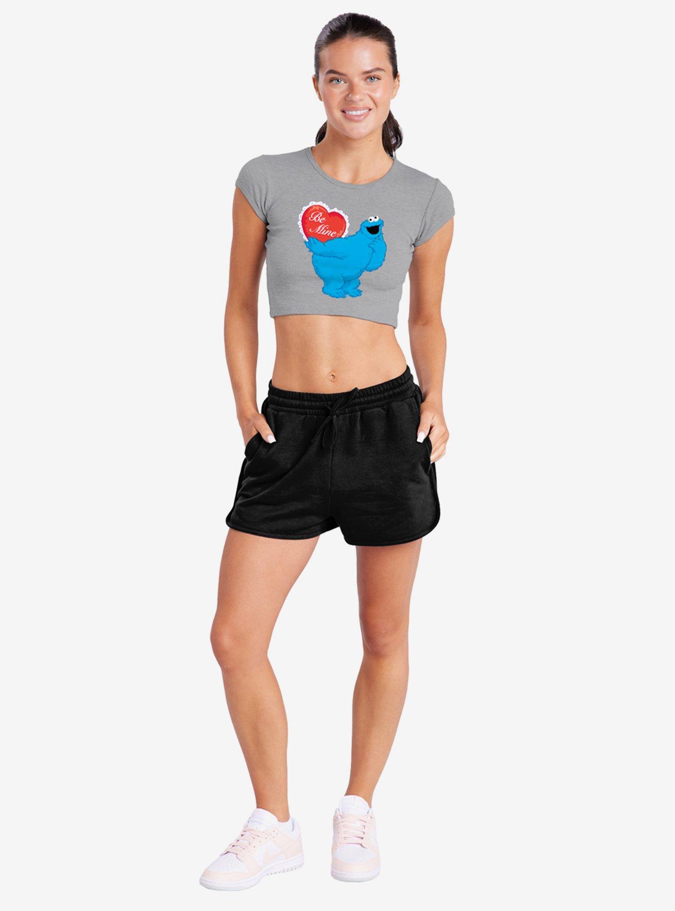 Sesame Street Be Mine With Cookie Monster Cap Sleeve Baby Rib Women's Crop Top, , hi-res