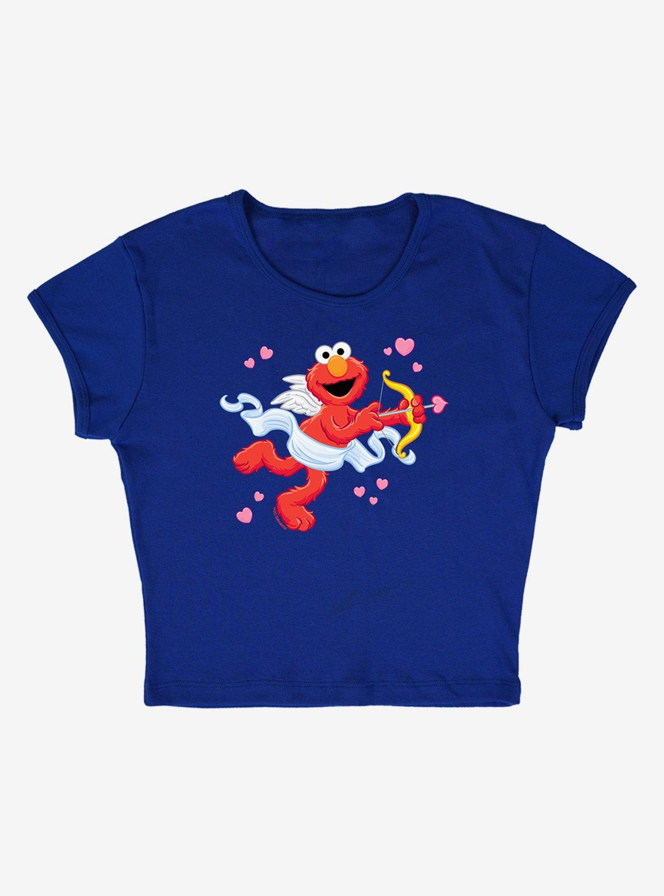 Sesame Street Cupid Elmo Cap Sleeve Baby Rib Women's Crop Top, ROYAL, alternate