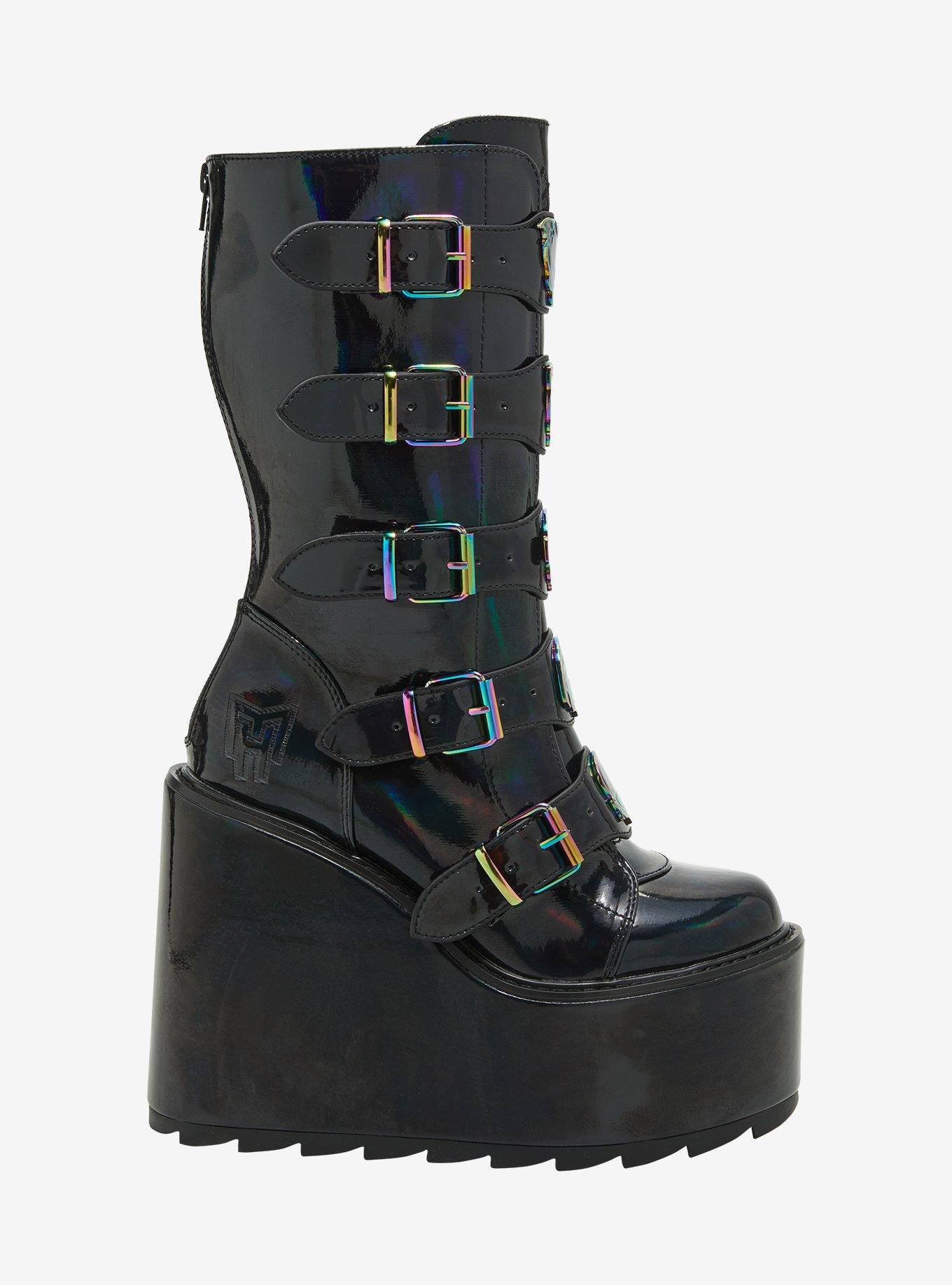 YRU Monster High Black Holographic Dune Platform Boots, , hi-res