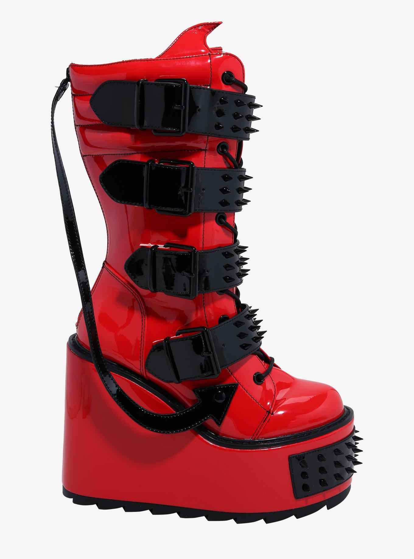YRU Red & Black Spike Dune Platform Boots, MULTI, alternate