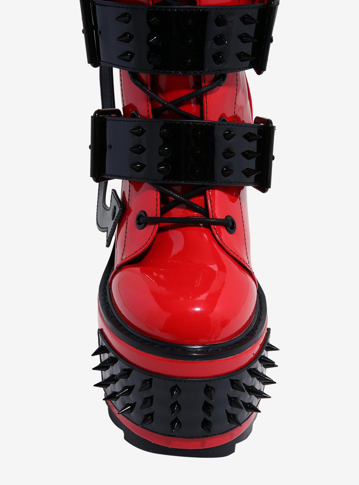YRU Red & Black Spike Dune Platform Boots, MULTI, alternate