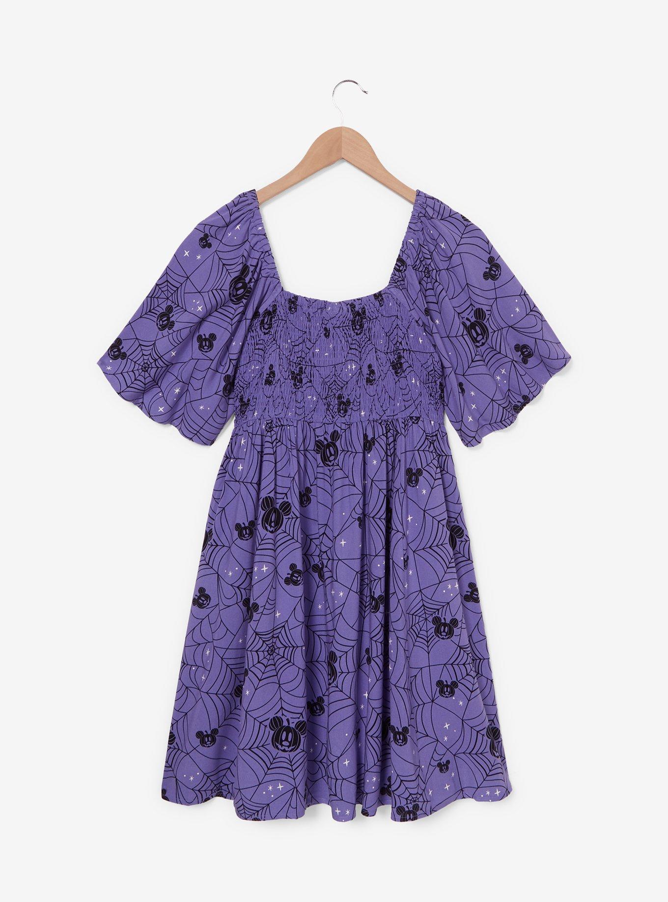 Disney Mickey Mouse Jack-o-Lantern Spiderweb Allover Print Smock Dress - BoxLunch Exclusive, DARK PURPLE, alternate