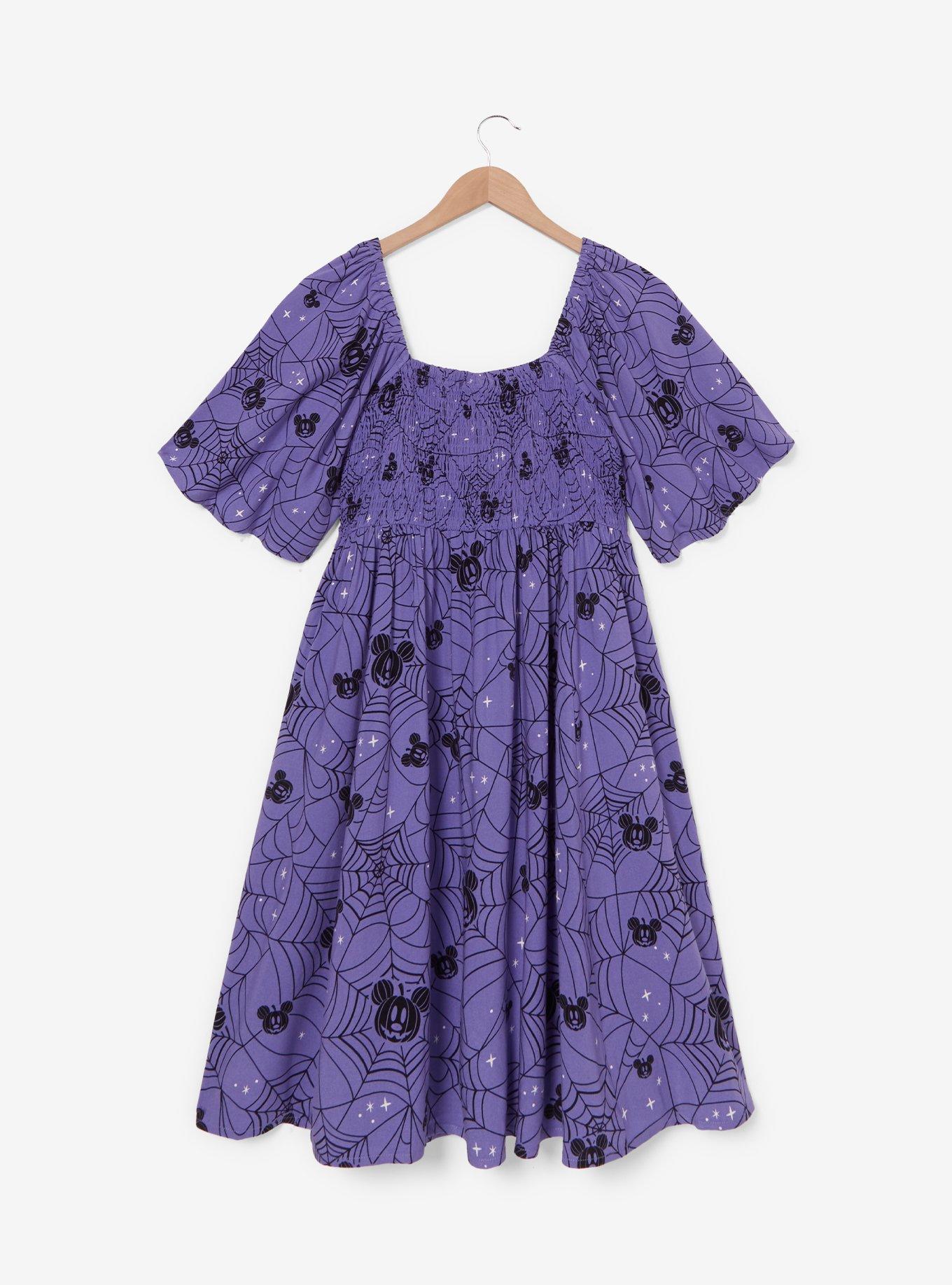 Disney Mickey Mouse Jack-o-Lantern Spiderweb Allover Print Plus Size Smock Dress - BoxLunch Exclusive, DARK PURPLE, alternate
