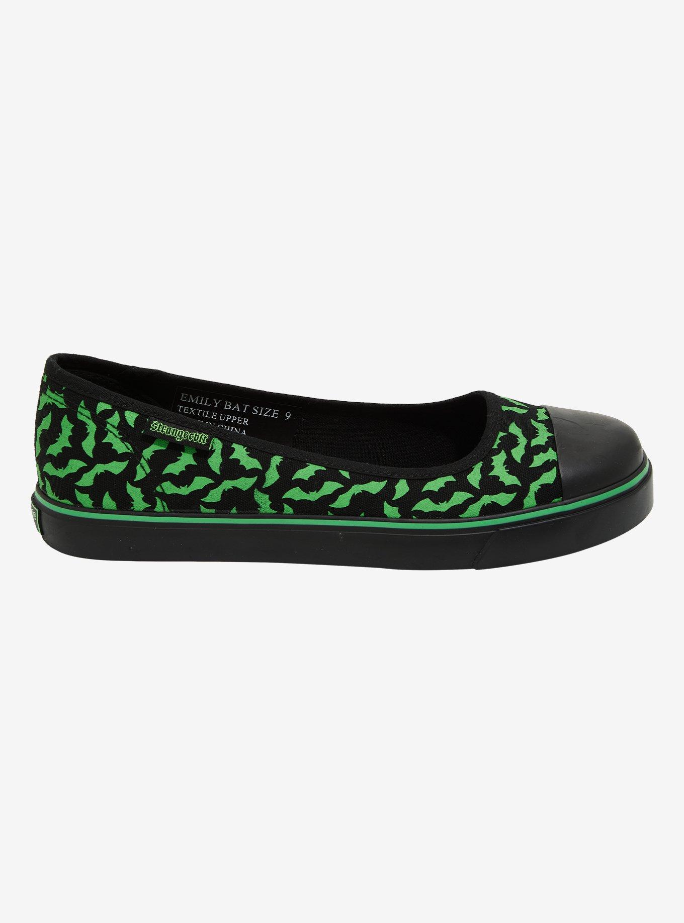 Strange Cvlt Black & Green Emily Bat Flats, , hi-res