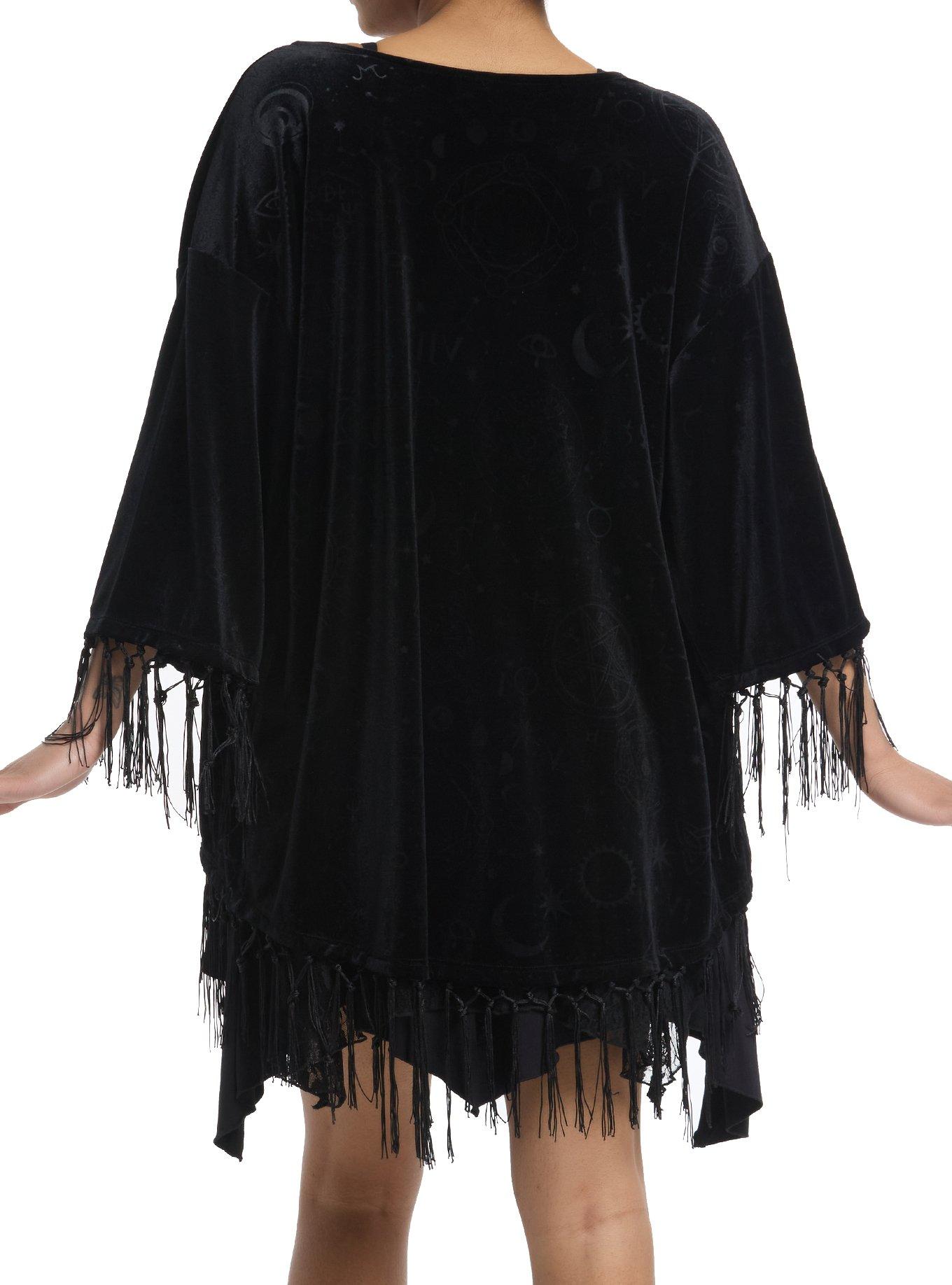 Cosmic Aura Black Celestial Velvet Fringe Girls Duster, GREY, alternate