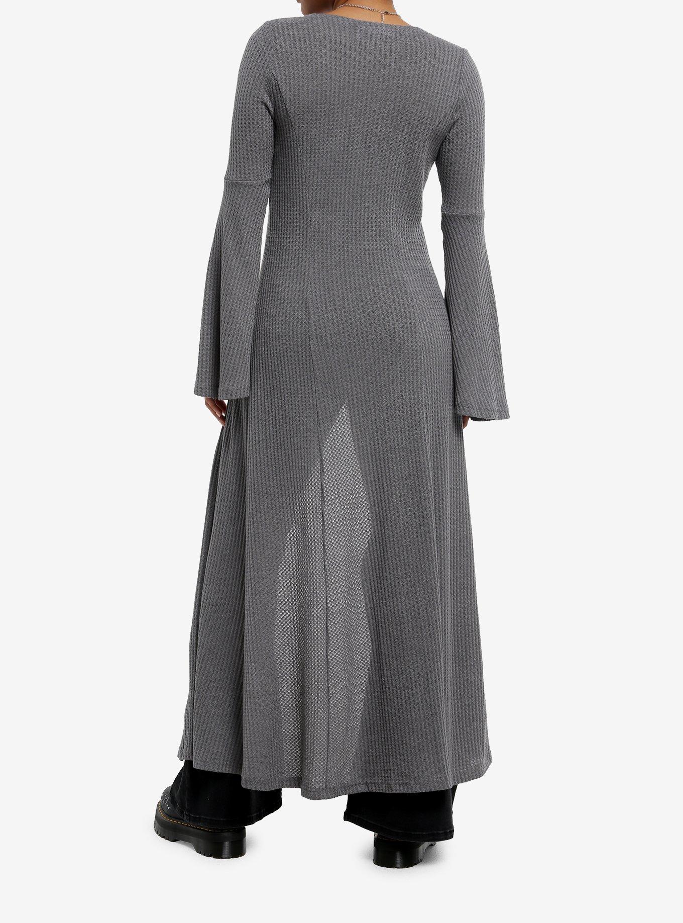 Daisy Street Grey Waffle Knit Bell Sleeve Tie-Front Duster, GREY, alternate