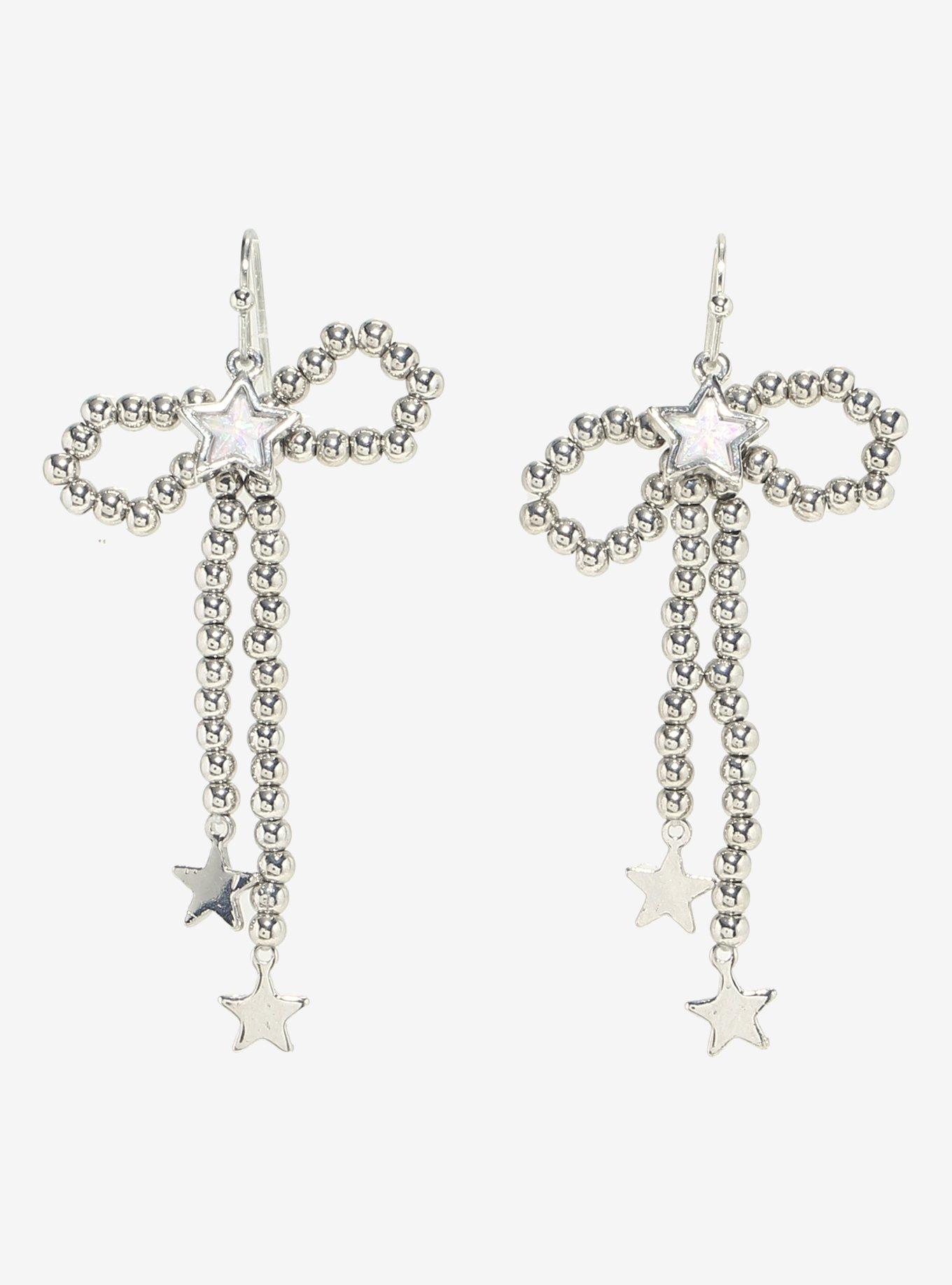 Cosmic Aura Beaded Bow Drop Earrings, , hi-res